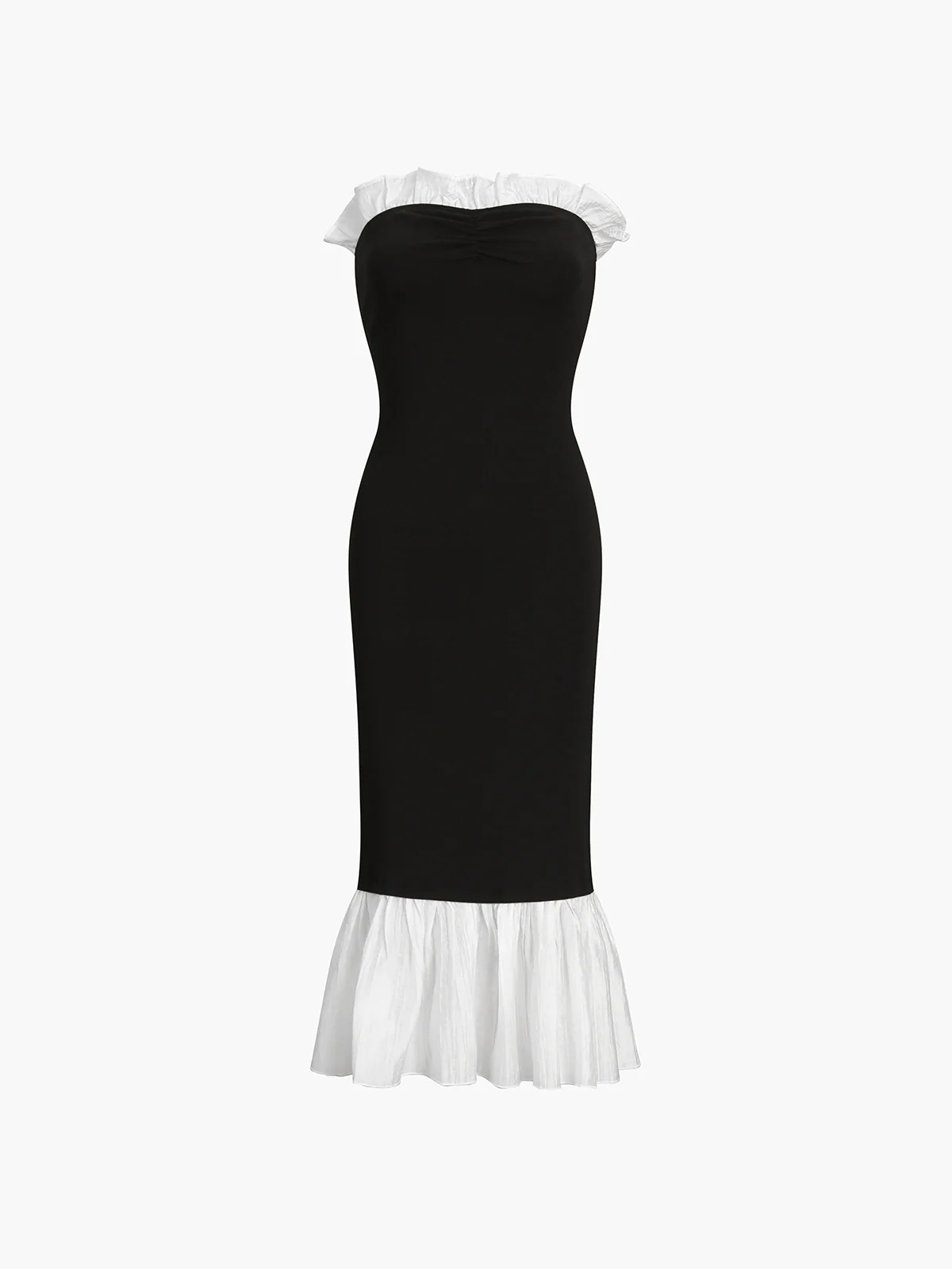 Ruffle Hem Patchwork Midi Dress - Takermore