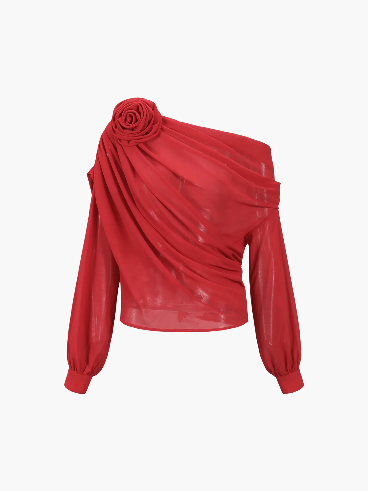 Chiffon Semi-sheer One Shoulder Asymmetrical Blouse - Takermore