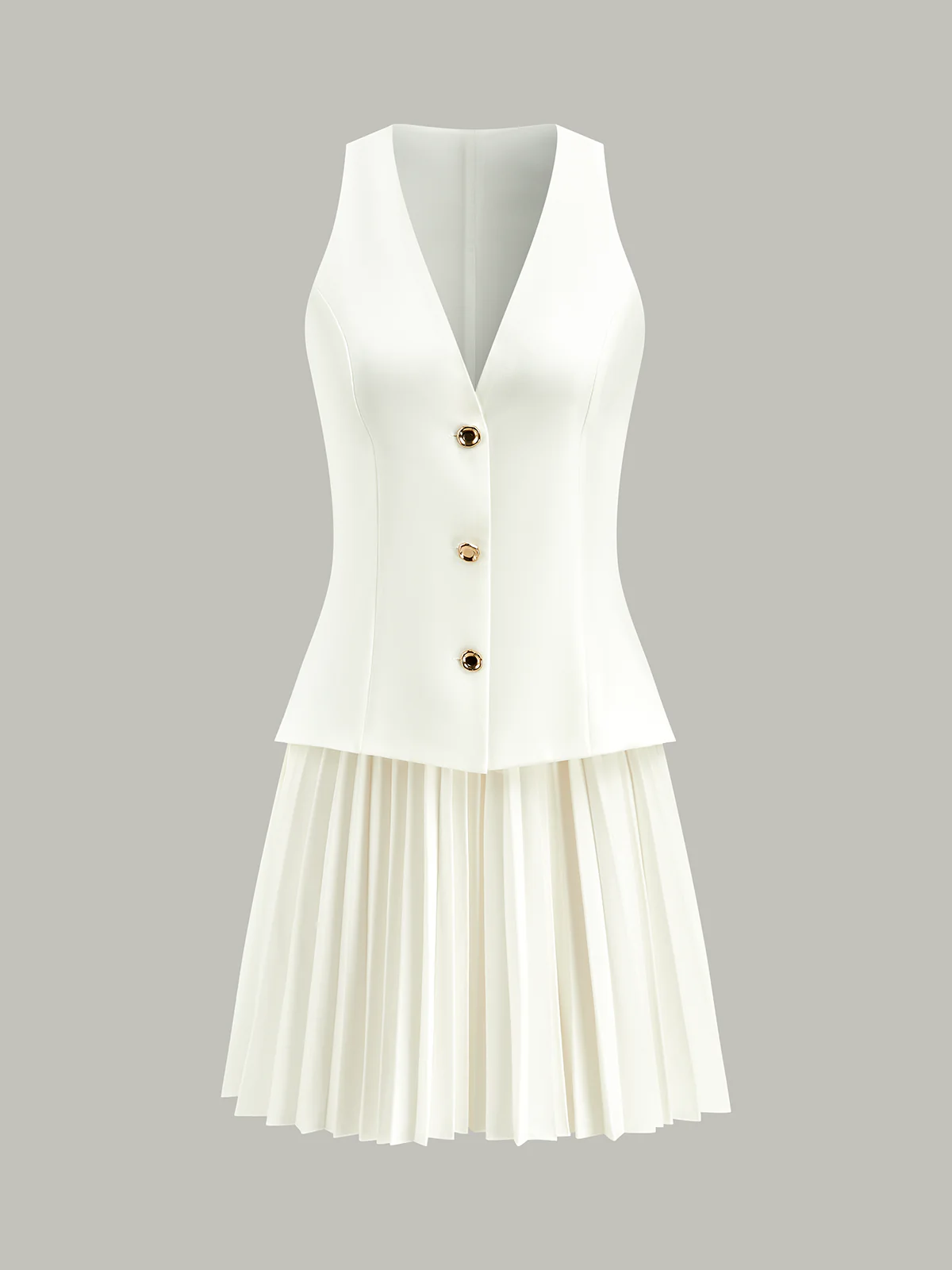 Sleeveless Buttoned Vest-Style Pleated Dress - Takermore