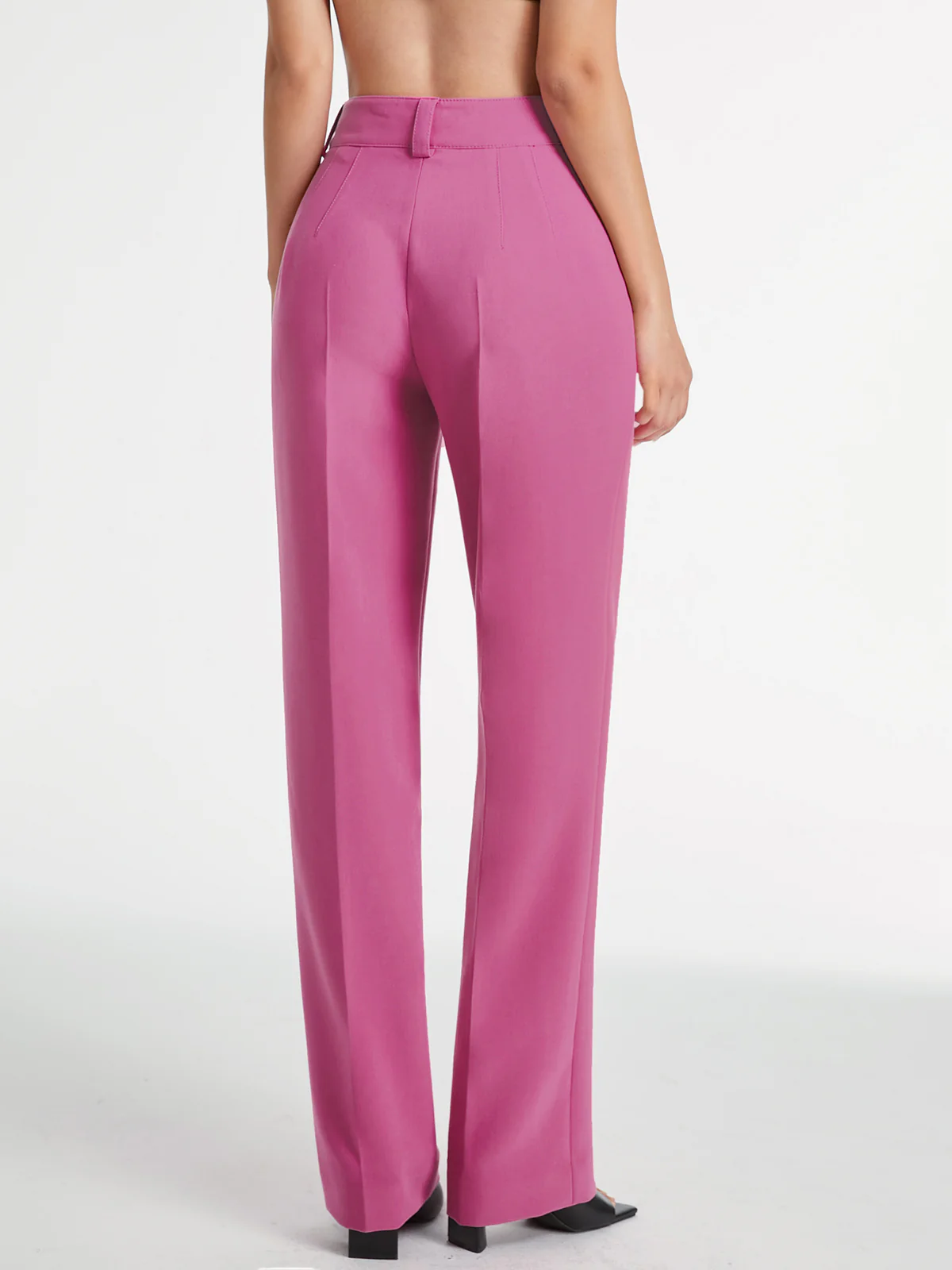 High Waisted Pleat Front Solid Colored Straight Leg Trousers - Takermore