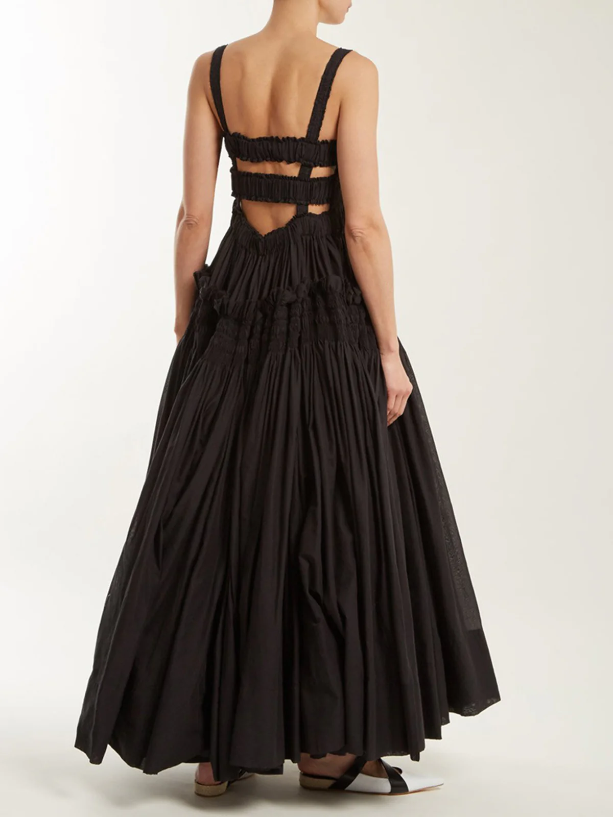 Shirred Pleated Cami Long Dress - Takermore