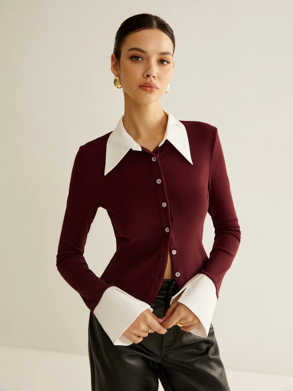 2 in 1 Contrast Binding Button Shirt - Takermore