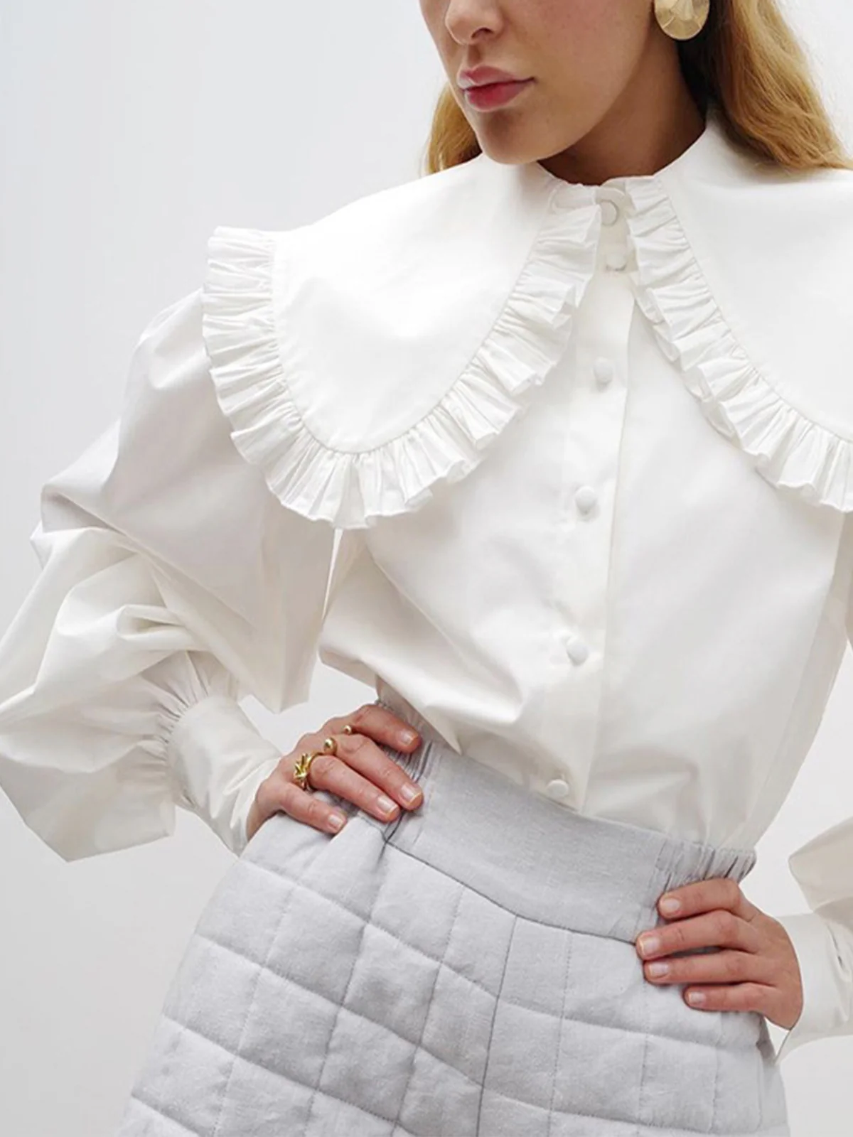 Ruffled Collar Long Sleeve Shirt - Takermore