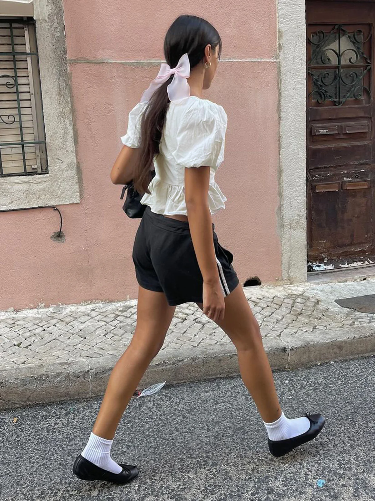 Semi-Sheer Keyhole Neckline Tie-Front Peplum Top - Takermore