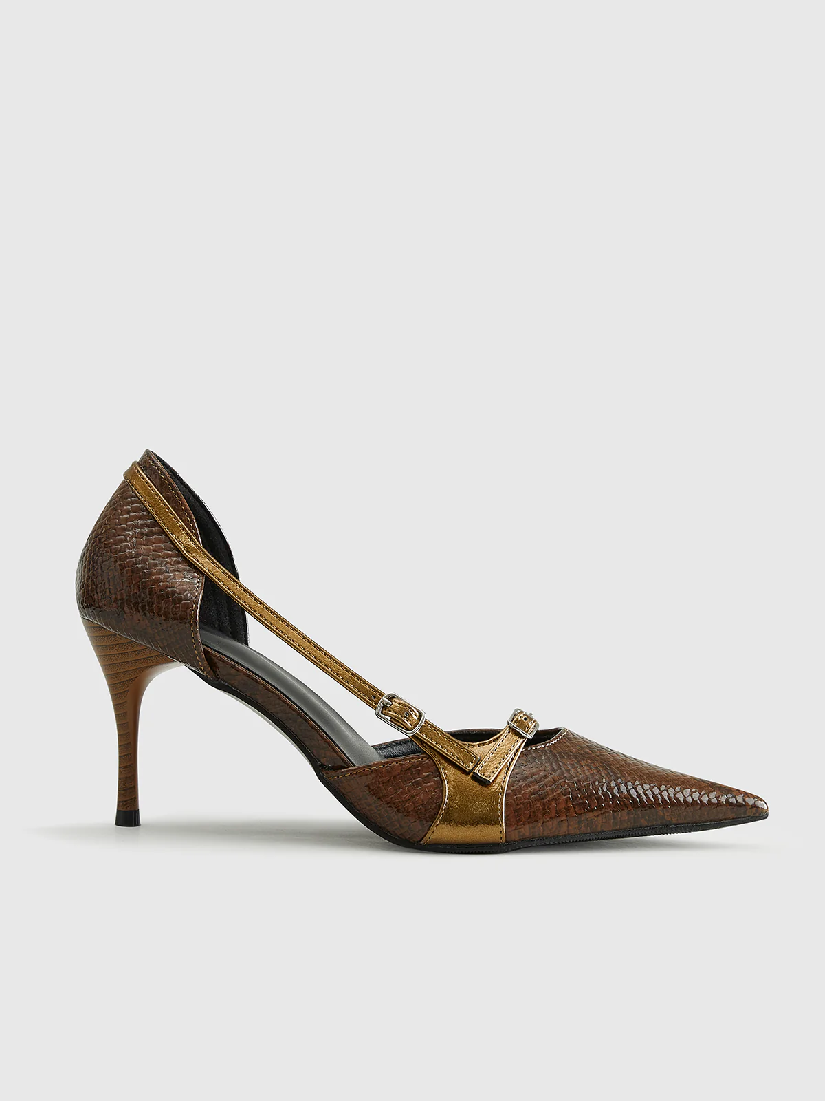 Snakeskin Printed Buckle Pumps - Takermore