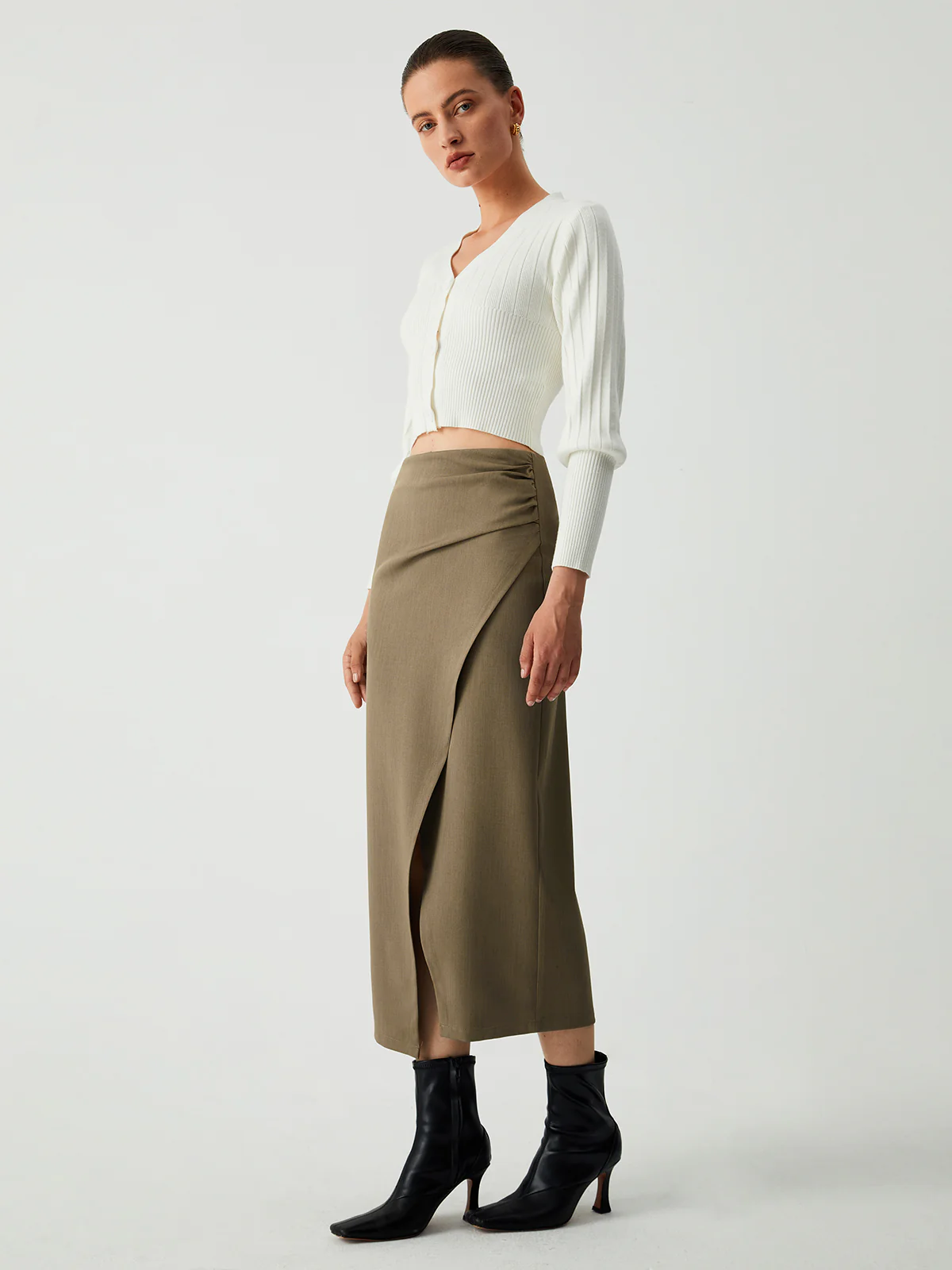 Maple Wrap Slit Midi Skirt - Takermore