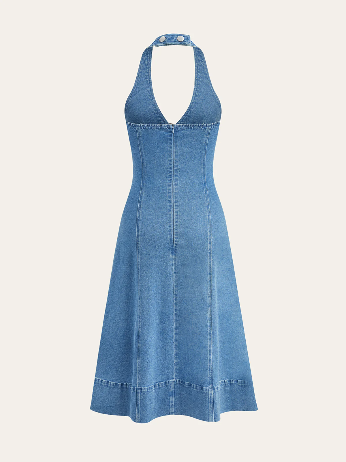 Halter Neck Cut-Out Denim Dress - Takermore