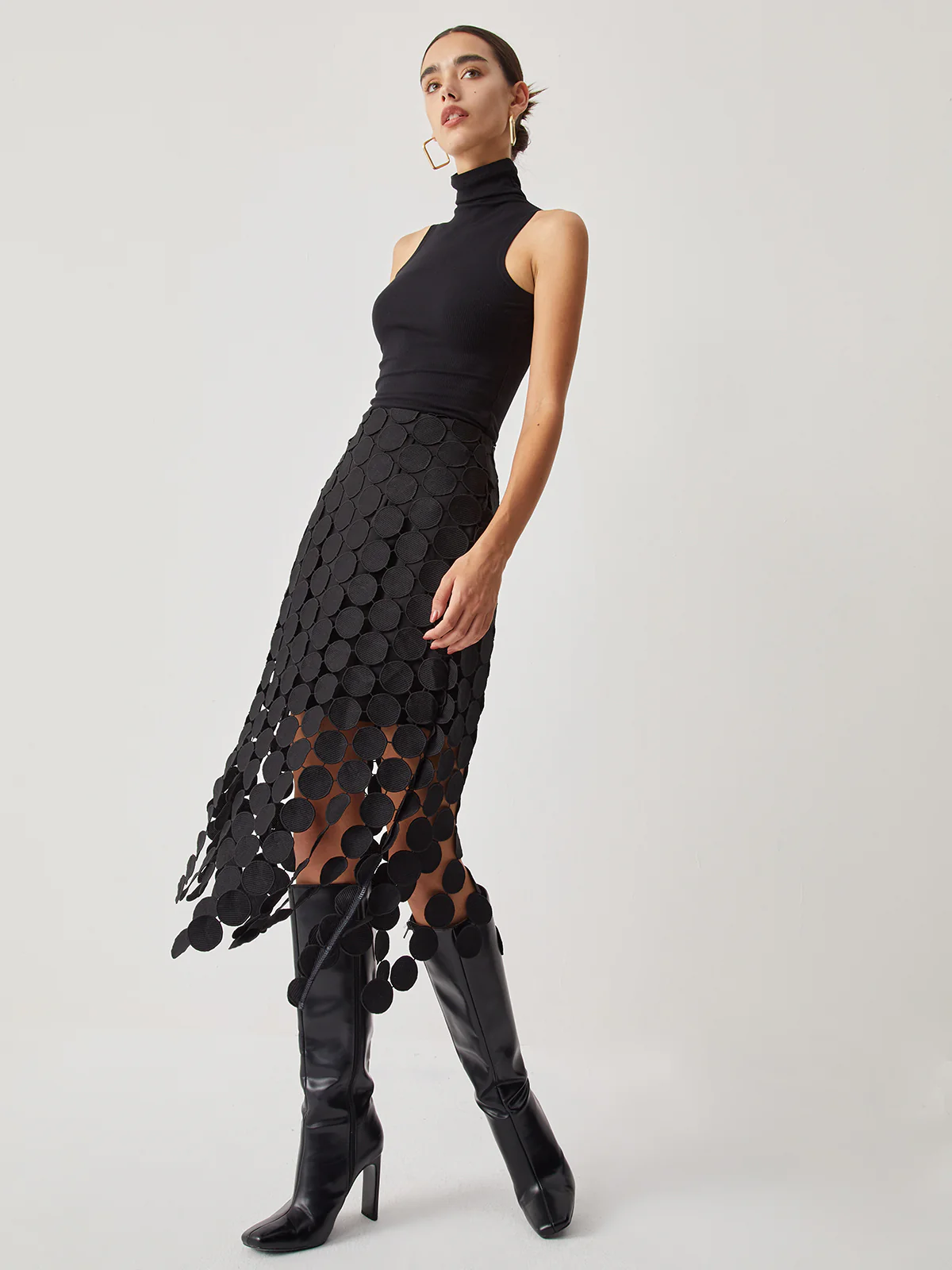 Laser Cut Multi Circle Double Layered Skirt - Takermore