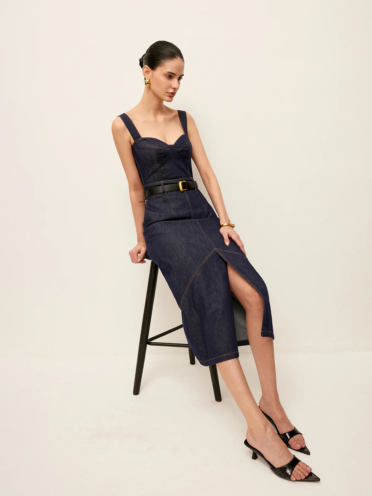 Sweetheart Denim Dress Without Belt - Takermore