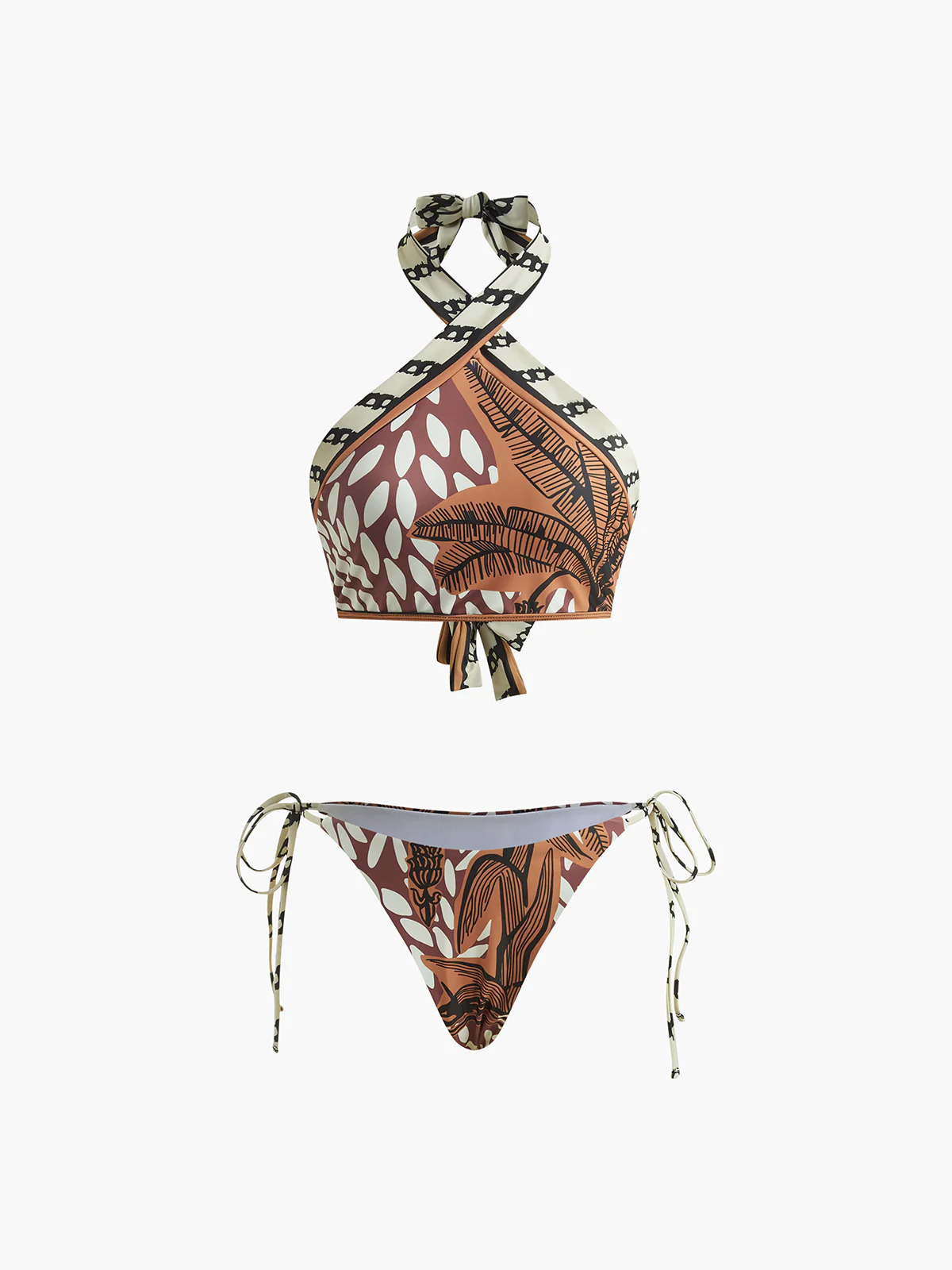 Retro Print Halter Bikini Set - Takermore