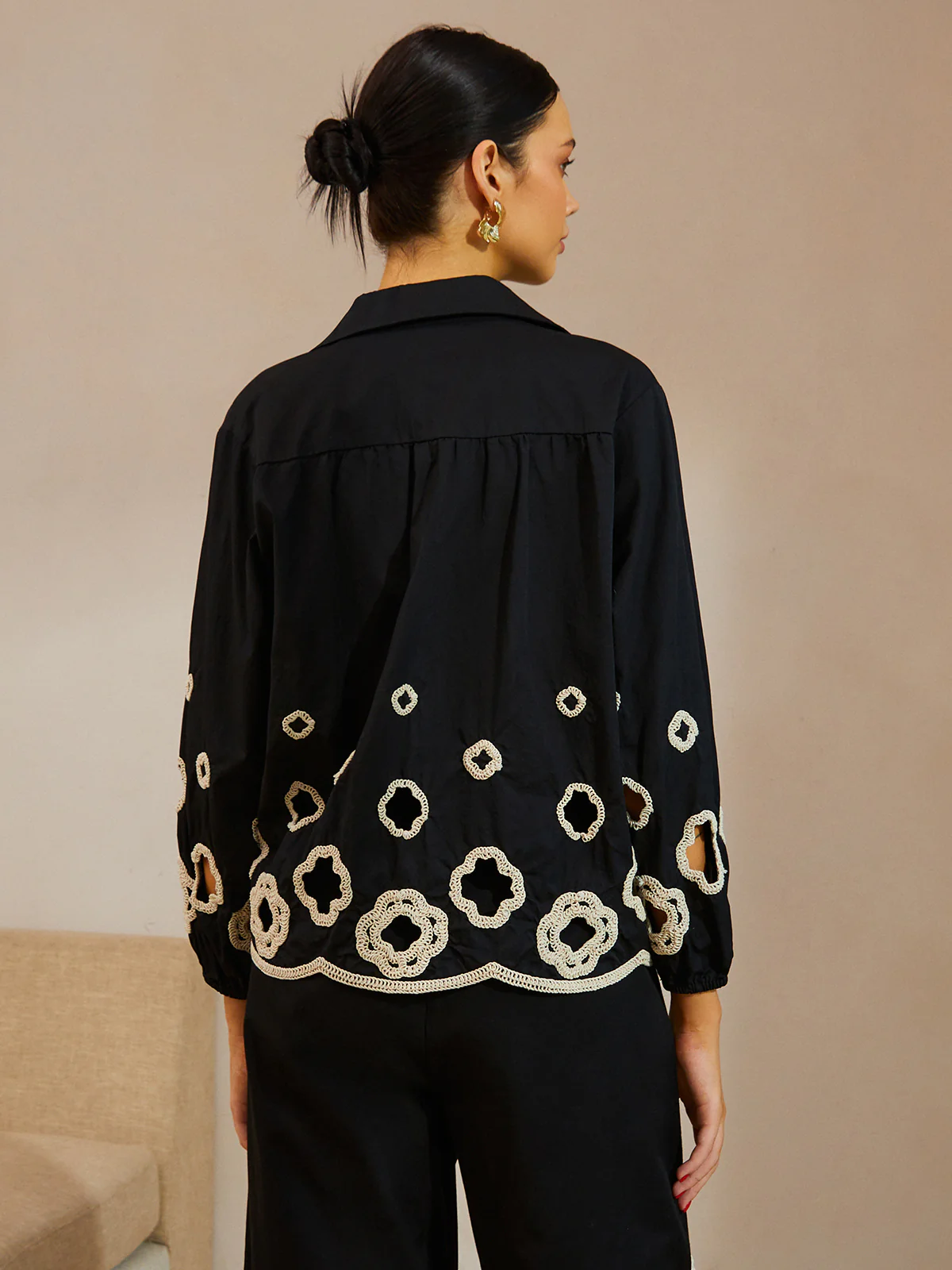 Cotton Hollow Embroidered Blouse - Takermore
