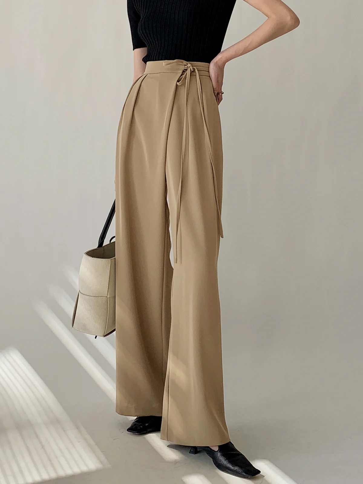 Tie Waist Flowy Wide Leg Dress Pants - Takermore