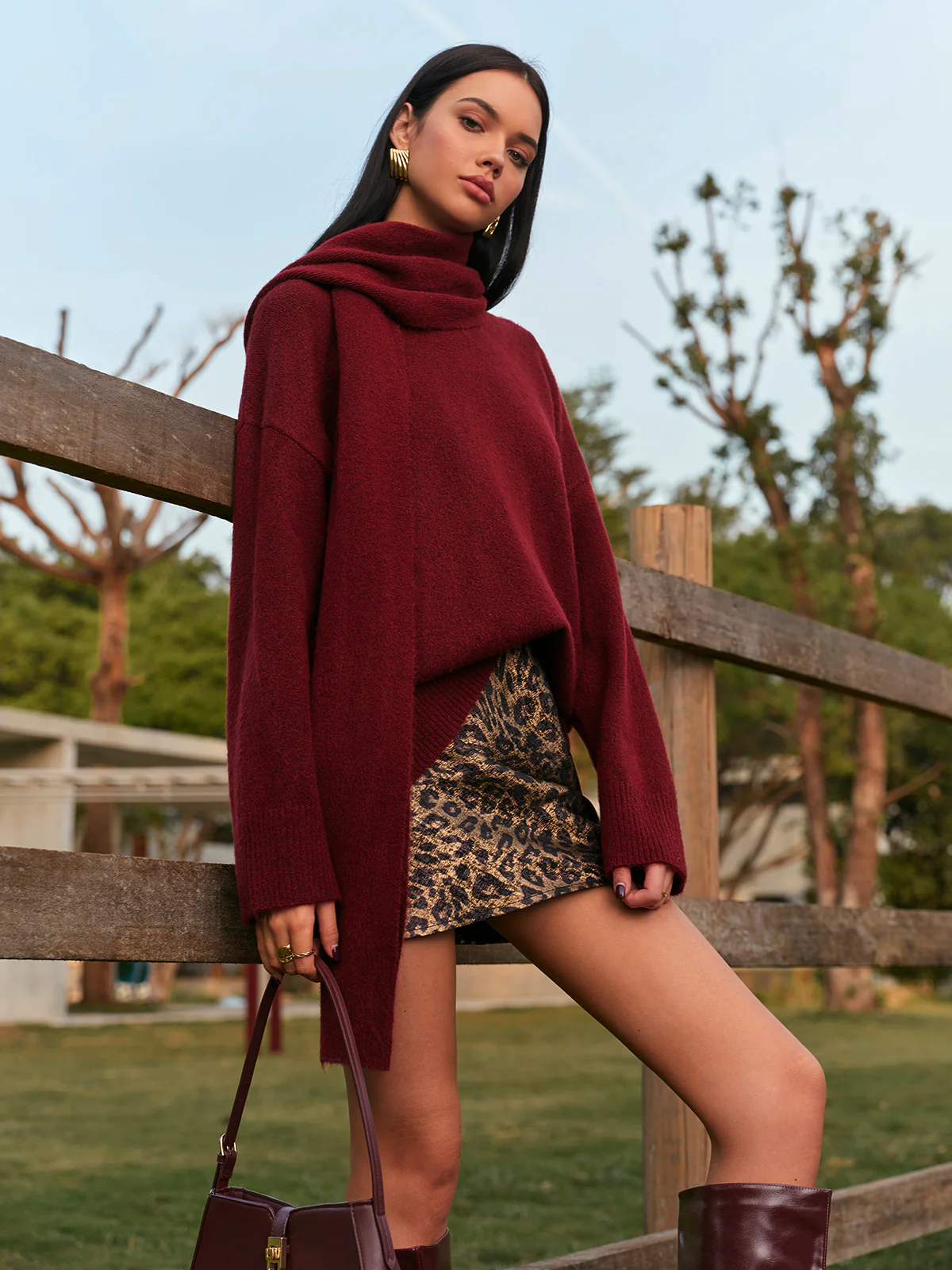 Plain Shift Sweater With Matching Scarf - Takermore