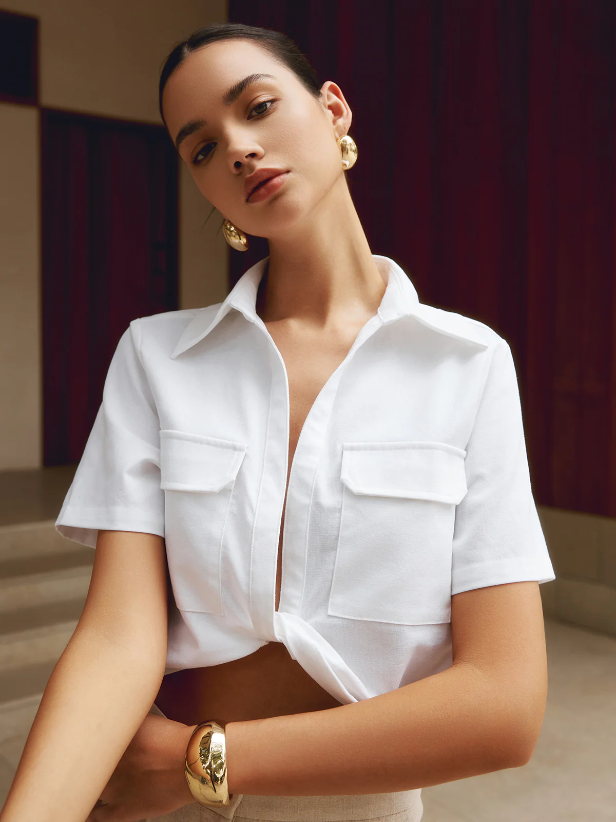 Cotton & Linen Cropped Shirt - Takermore
