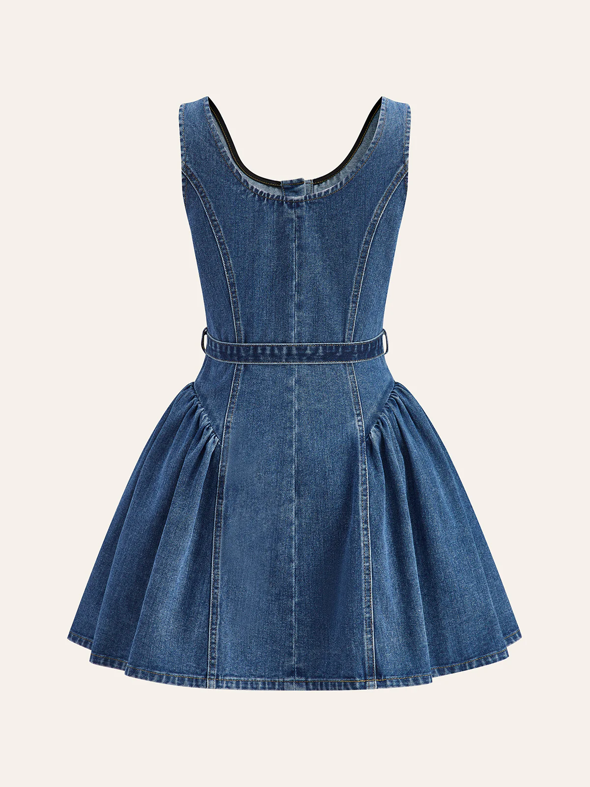 Denim Belted Button-Front Pleated Dress - Takermore