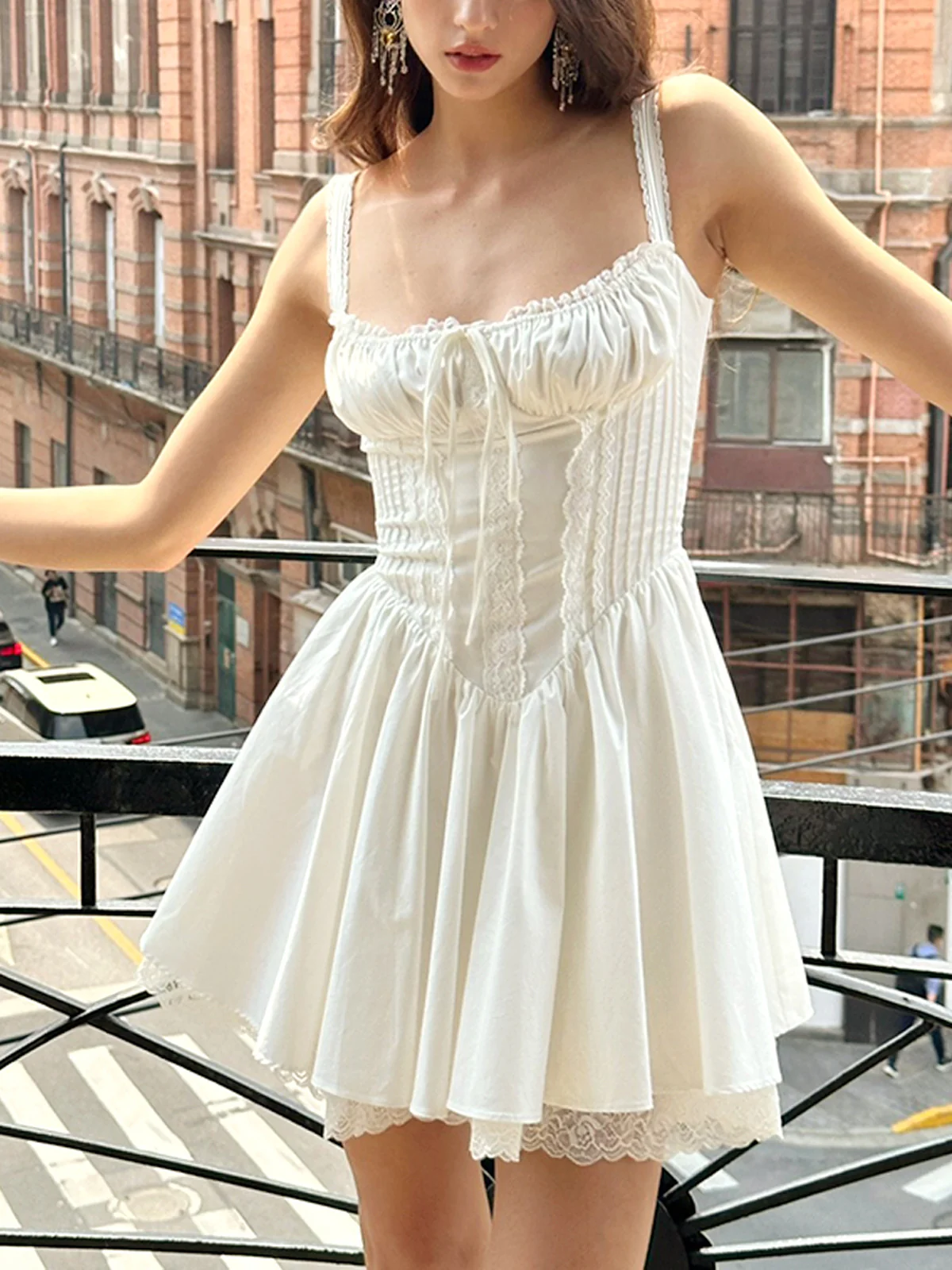 Coastal Cowgirl Lace Trim Corset Short Dress - Takermore