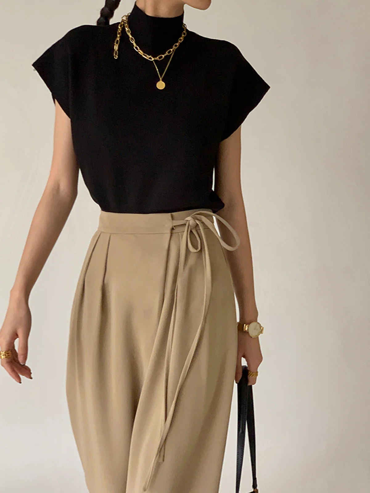 Tie Waist Flowy Wide Leg Dress Pants - Takermore