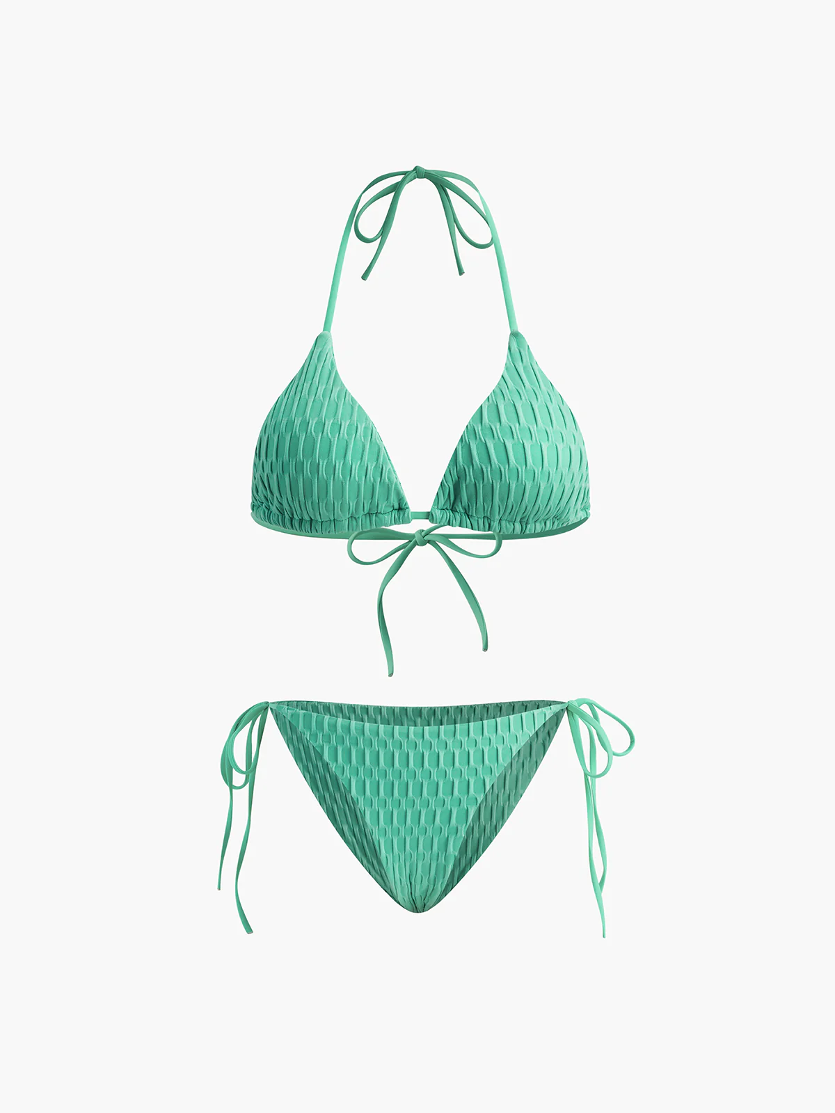 Solid Halter Knotted Bikini Set - Takermore