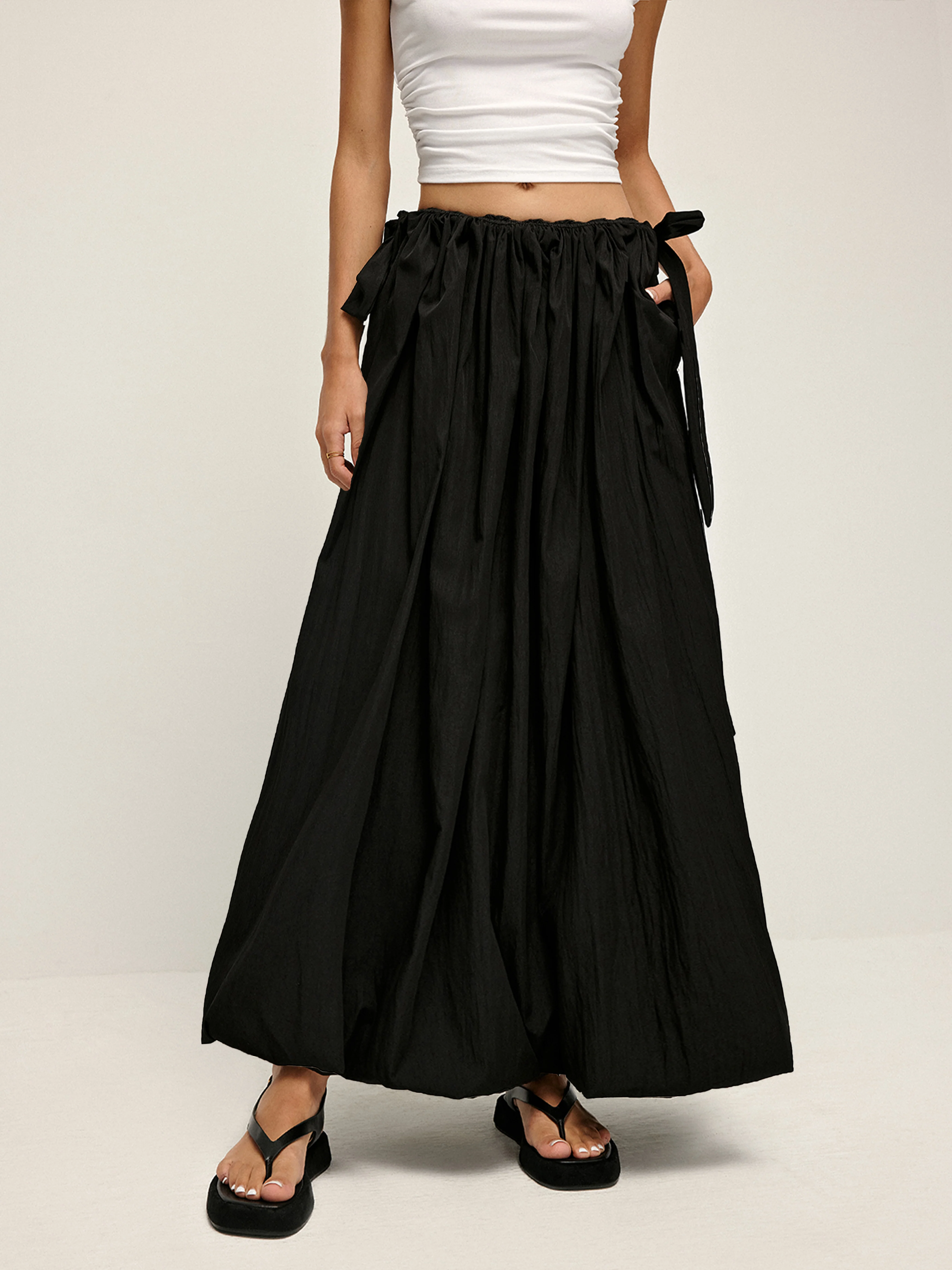 Drawstring Pleated Umbrella-Shaped Skirt - Takermore