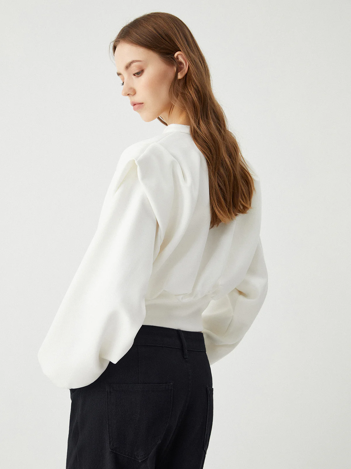 Oversized Solid Long Sleeve Blouse - Takermore