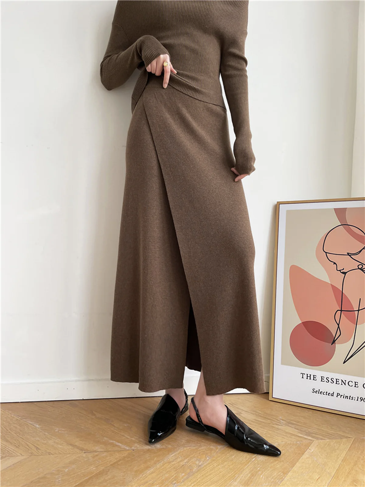 Caramel Slit Maxi Knit Skirt - Takermore