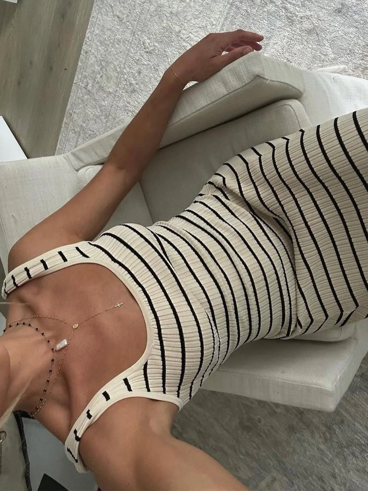 Old Money Aesthetics Stripe Long Knit Dress - Takermore