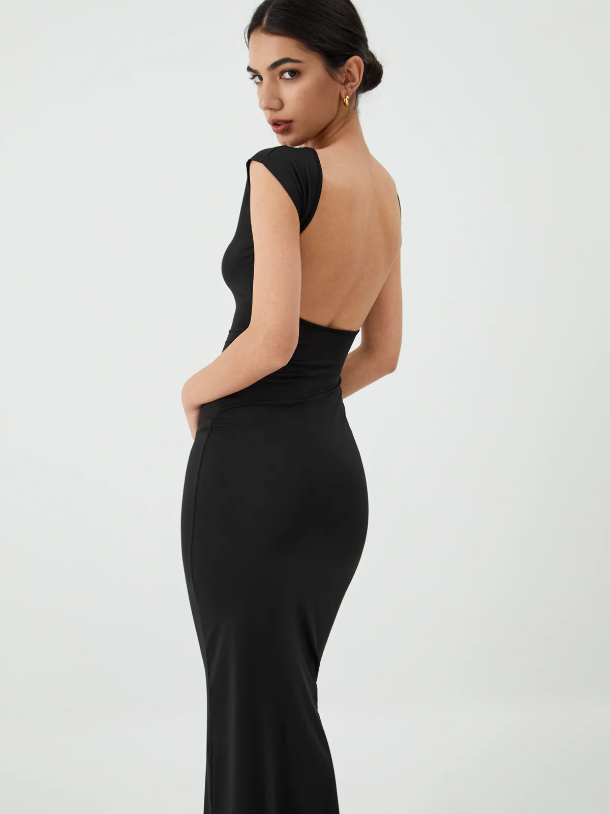 Solid Backless Midi Dress - Takermore