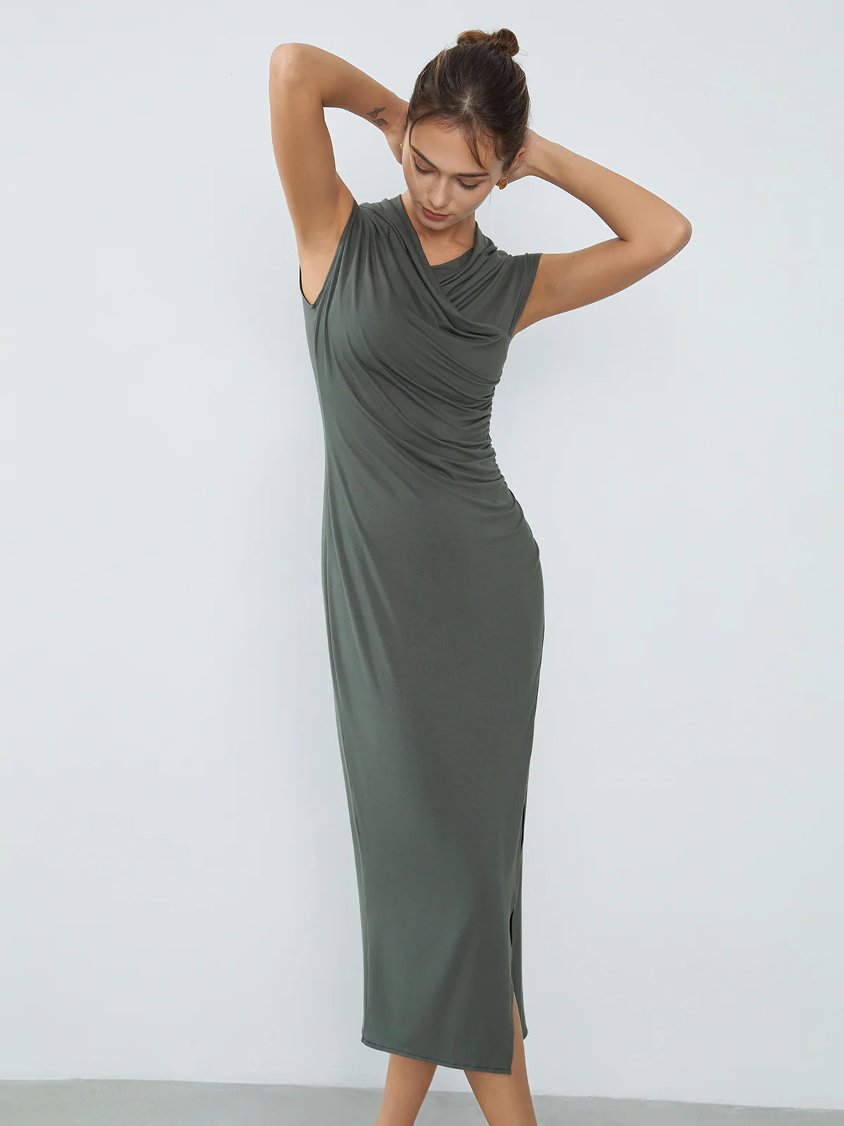 Wrap Ruched Slit Long Dress - Takermore