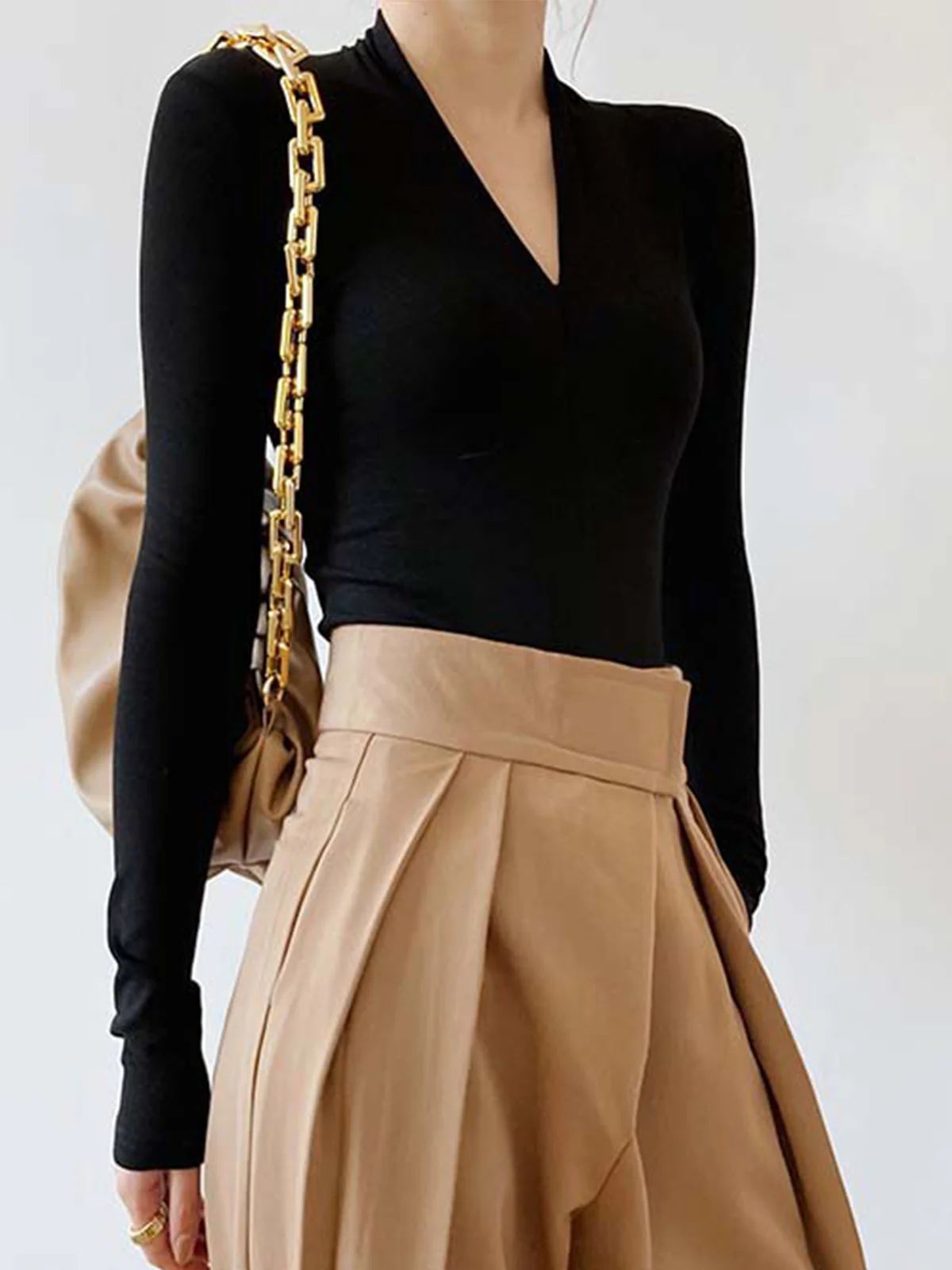 Solid Long Sleeve Knit Top - Takermore