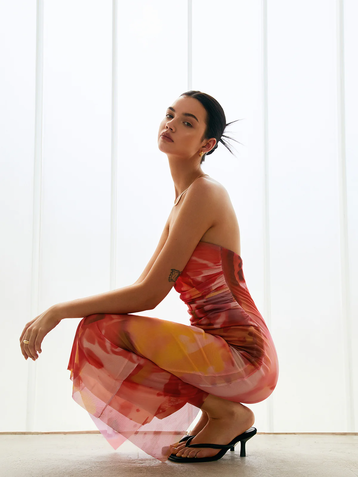 Semi-Sheer Mesh Midi Tube Dress - Takermore