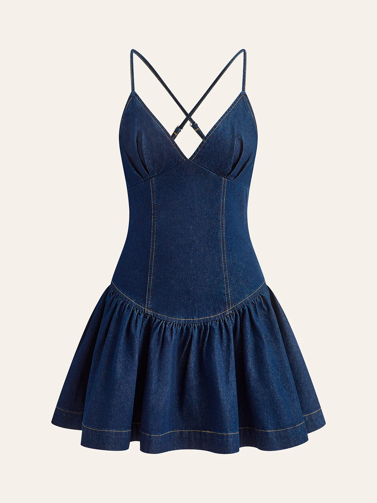 Cross-Back Denim Flared Dress - Takermore