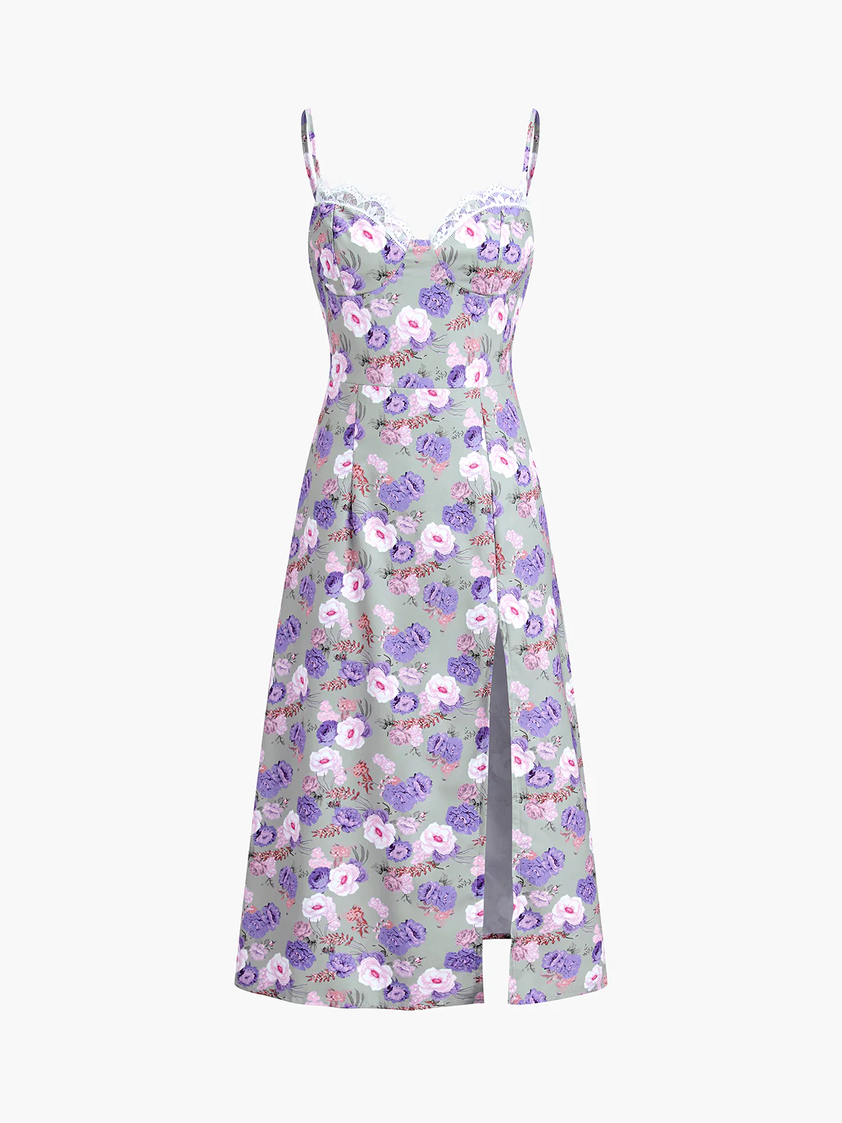 Vintage Floral Slit Midi Dress - Takermore