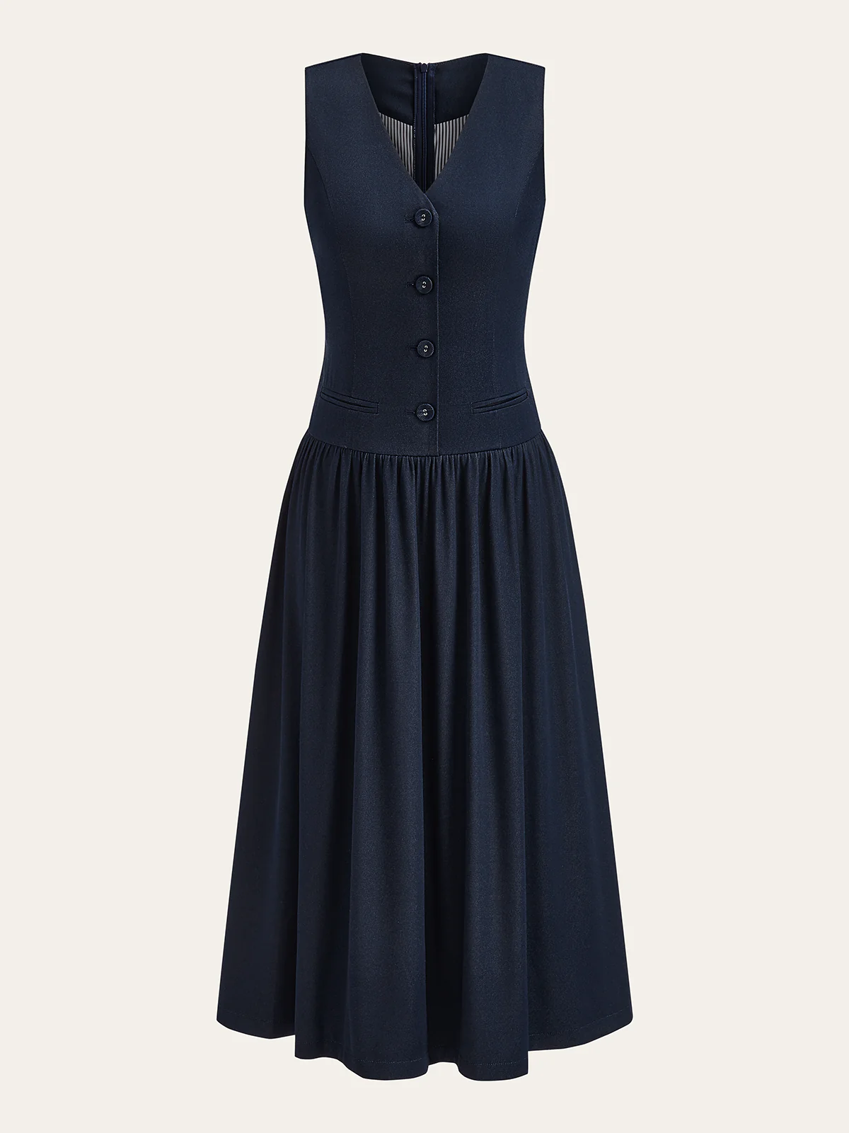 Denim V-Neck Ruched Midi Dress - Takermore