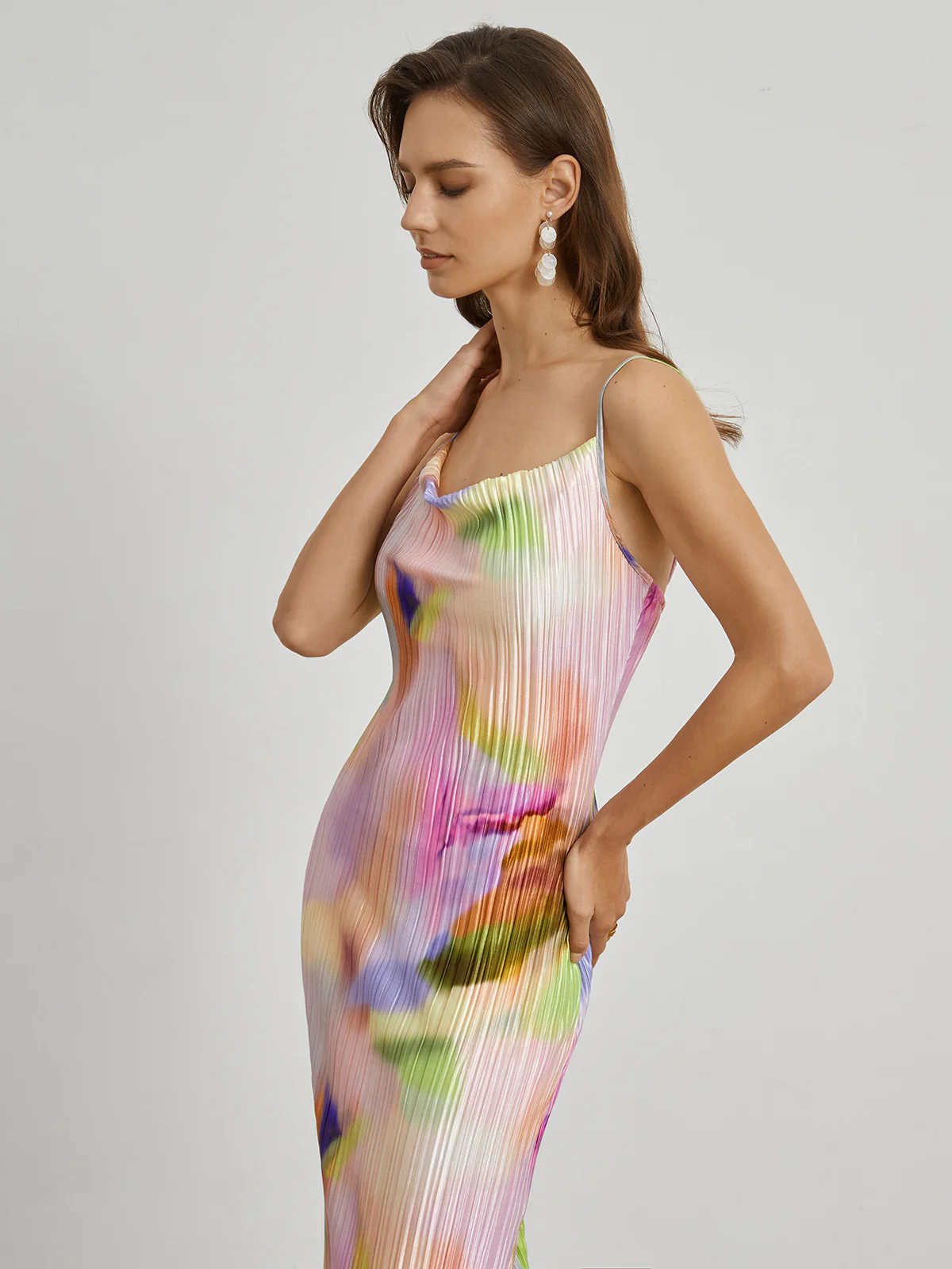 Tie Dye Pleat Long Dress - Takermore
