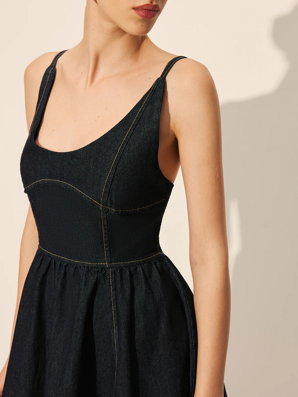 Backless Denim Flare Dress - Takermore
