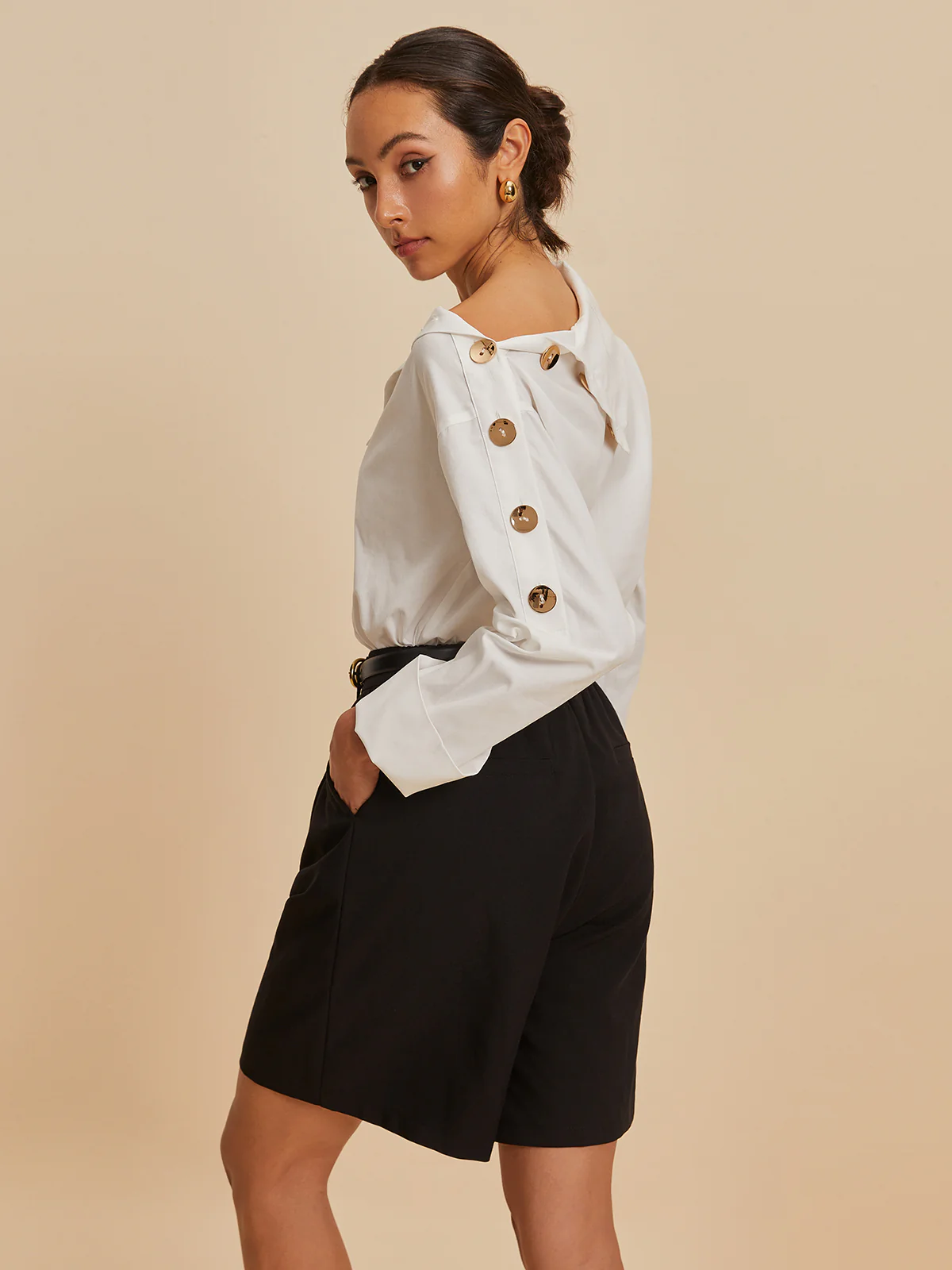 Cotton Asymmetrical Metal Button Shirt - Takermore