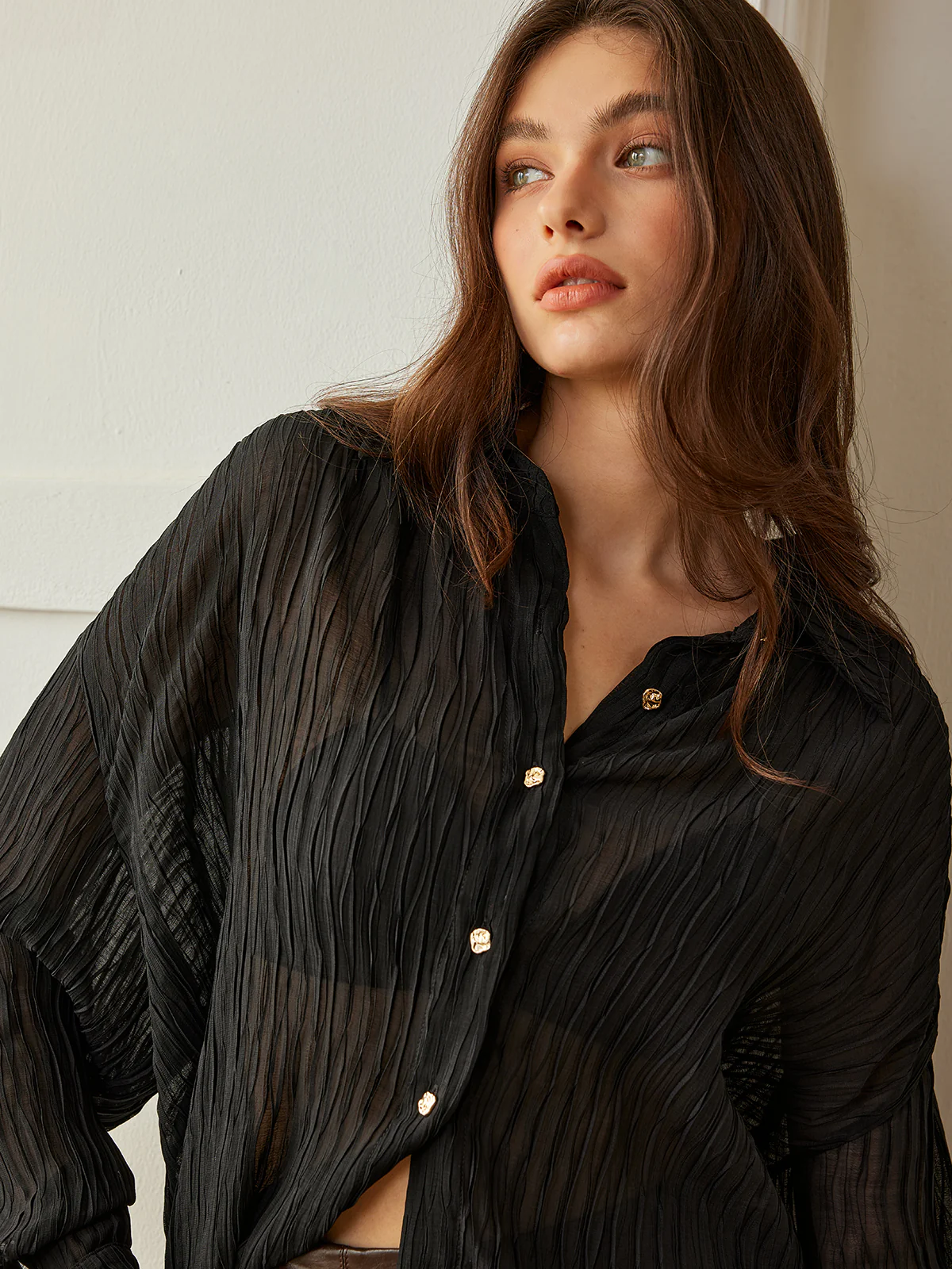 Semi-Sheer Button Polo Shirt - Takermore