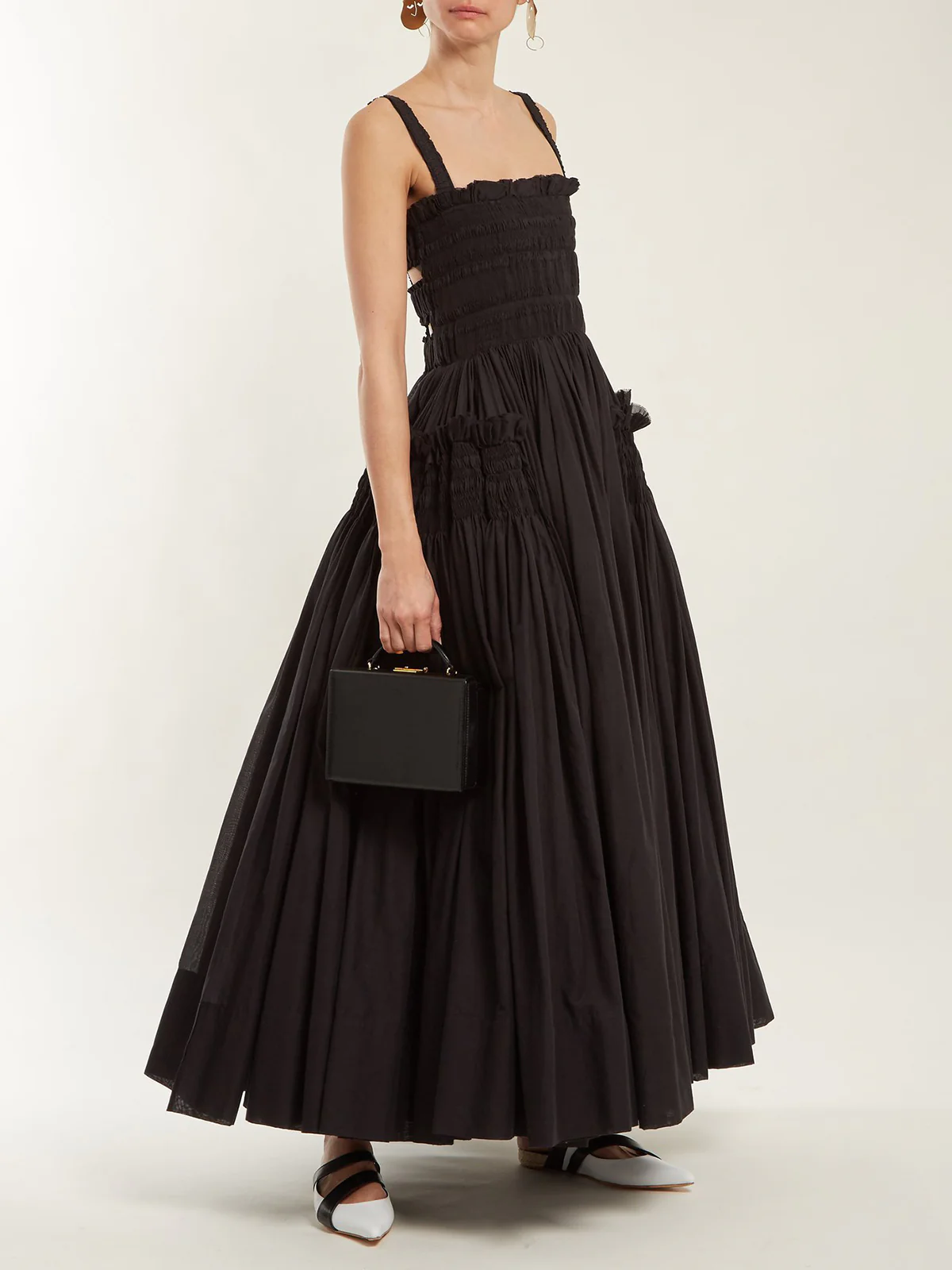 Shirred Pleated Cami Long Dress - Takermore