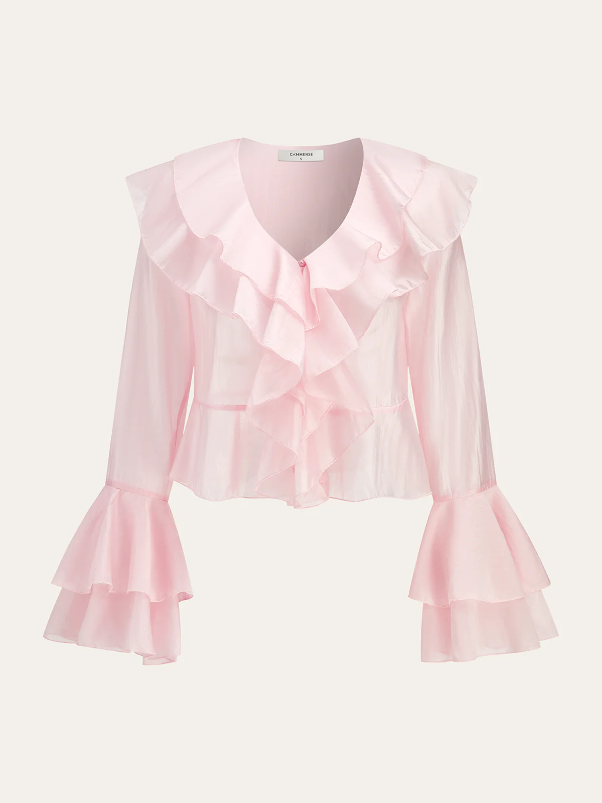 Ruffled V-Neck Bell-Sleeve Top - Takermore