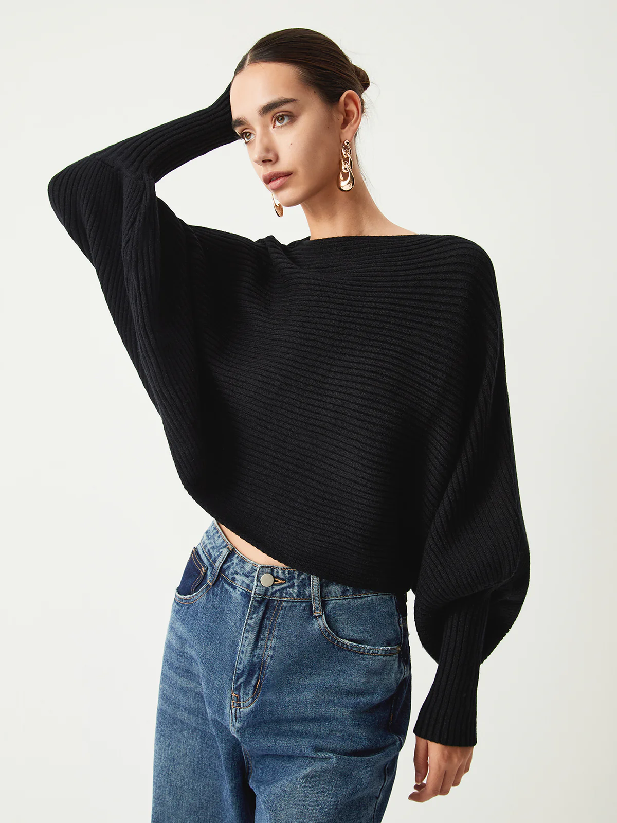 Slouchy Oversized Rib Crop Sweater - Takermore