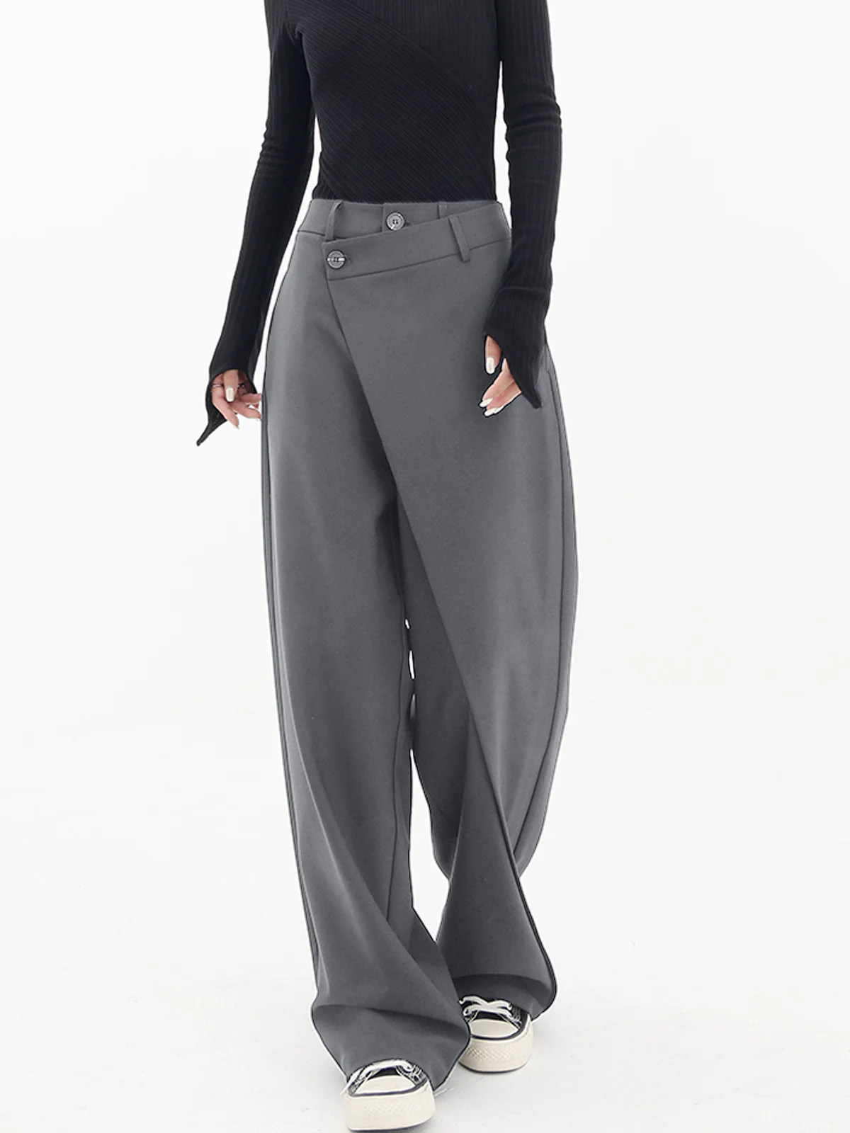Asymmetrical Layer Button Wide Leg Dress Pants - Takermore