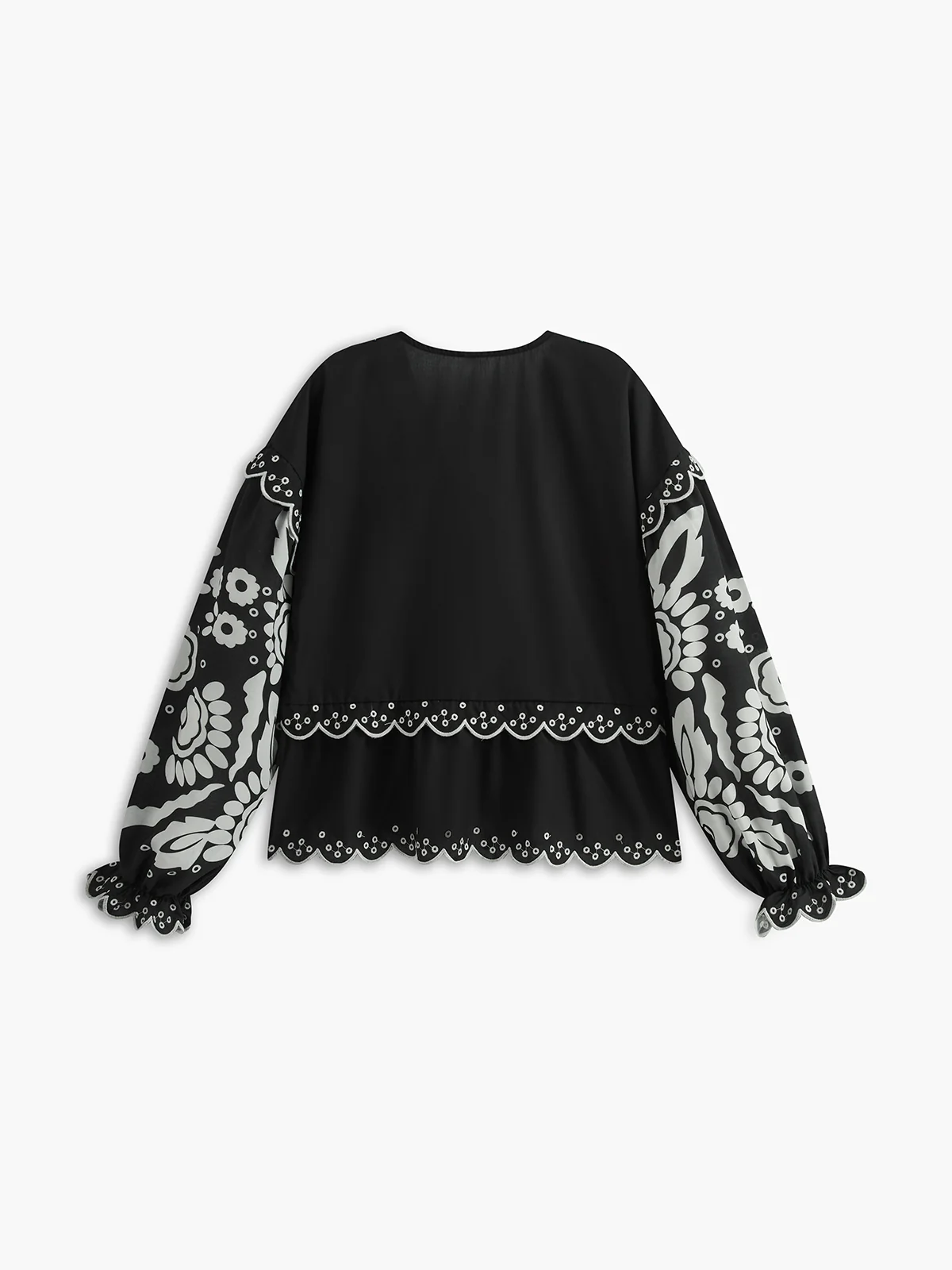 Ruffle Print Knotted Blouse - Takermore