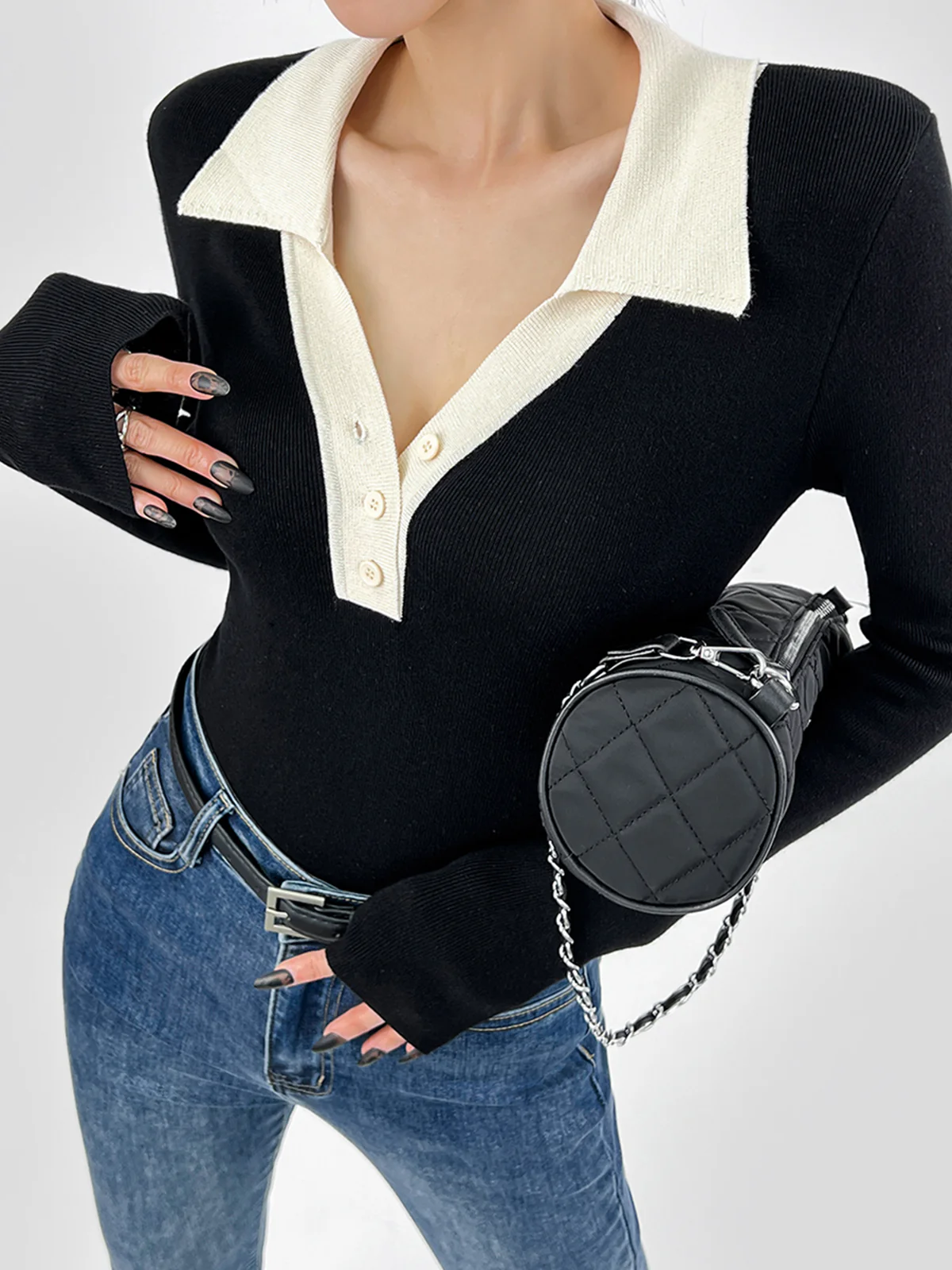 Contrast Trim Button Up Ribbed Shirt - Takermore