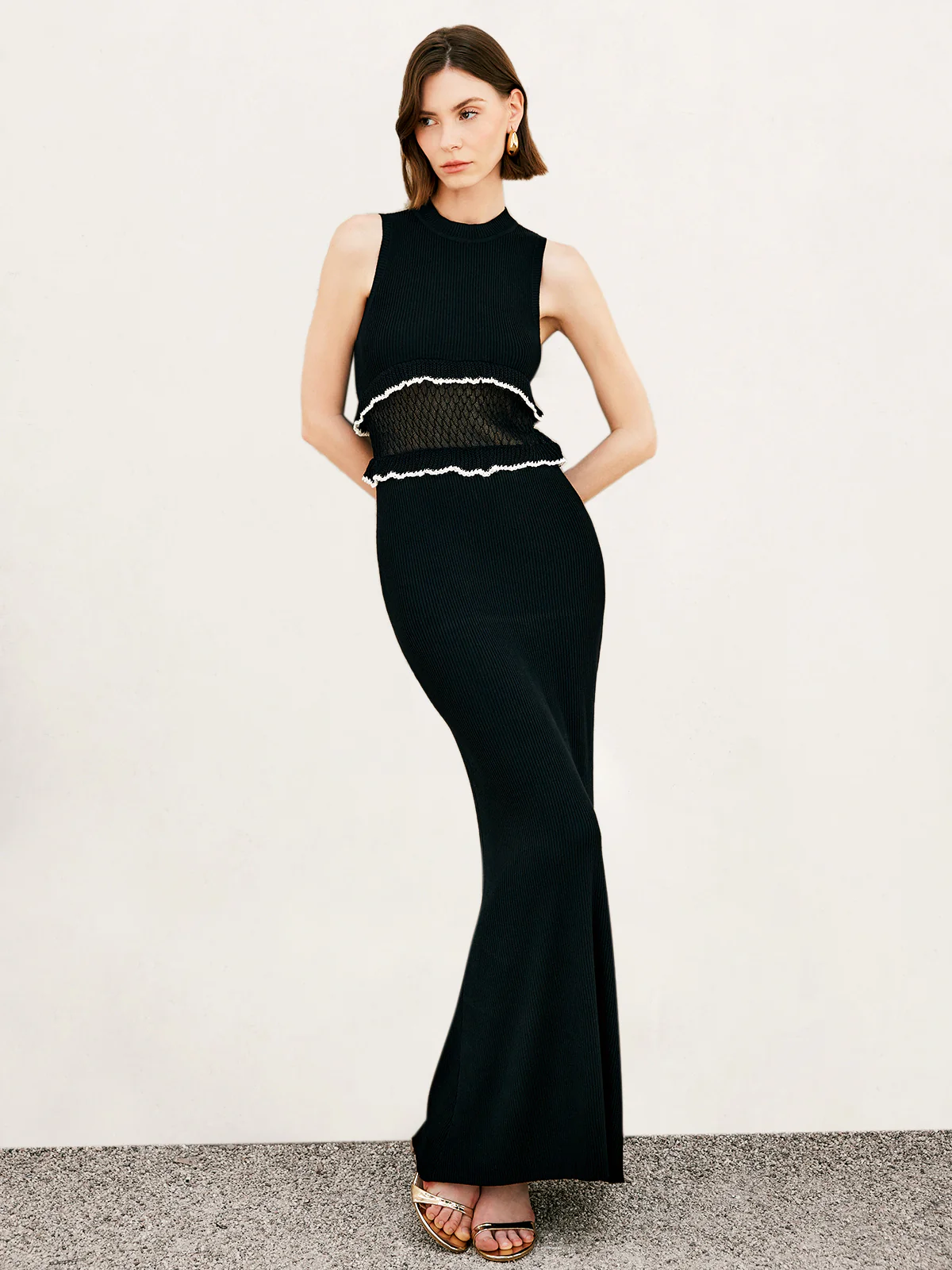 Sheer Raw Hem Sleeveless Sweater Dress - Takermore