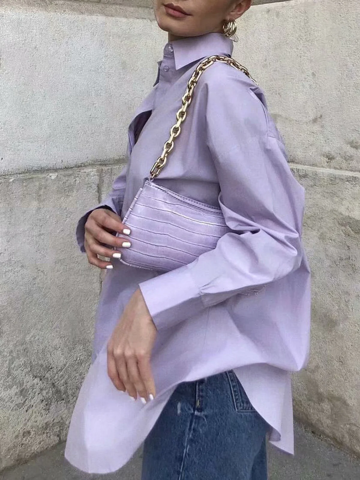 Lavender Button Down Oversized Shirt - Takermore