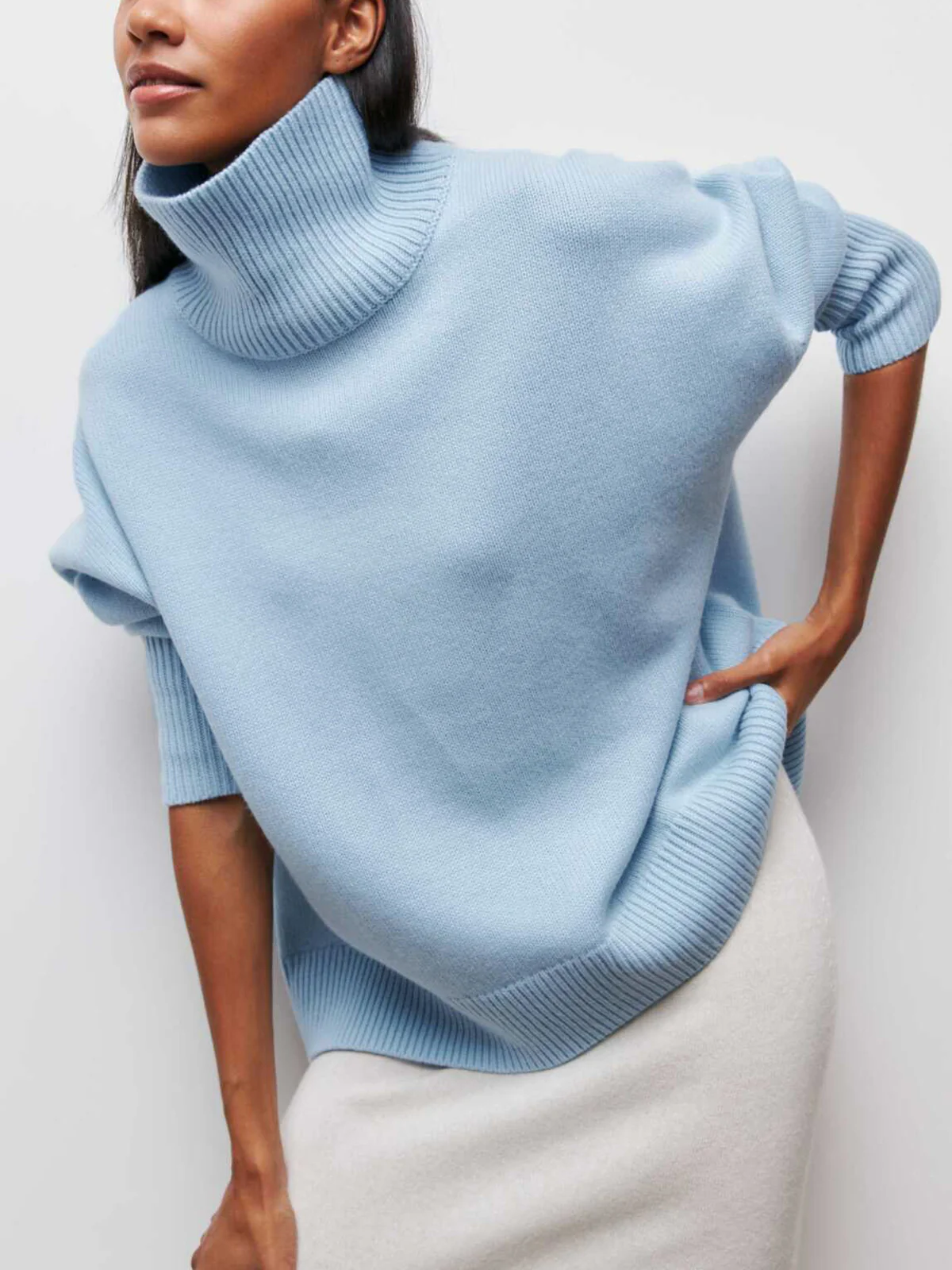 Cloudless Sky Turtleneck Oversized Sweater - Takermore