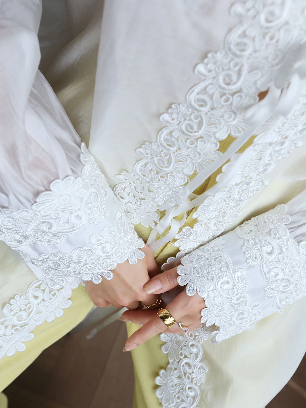 Floral Trim Cover Up Tied Blouse - Takermore