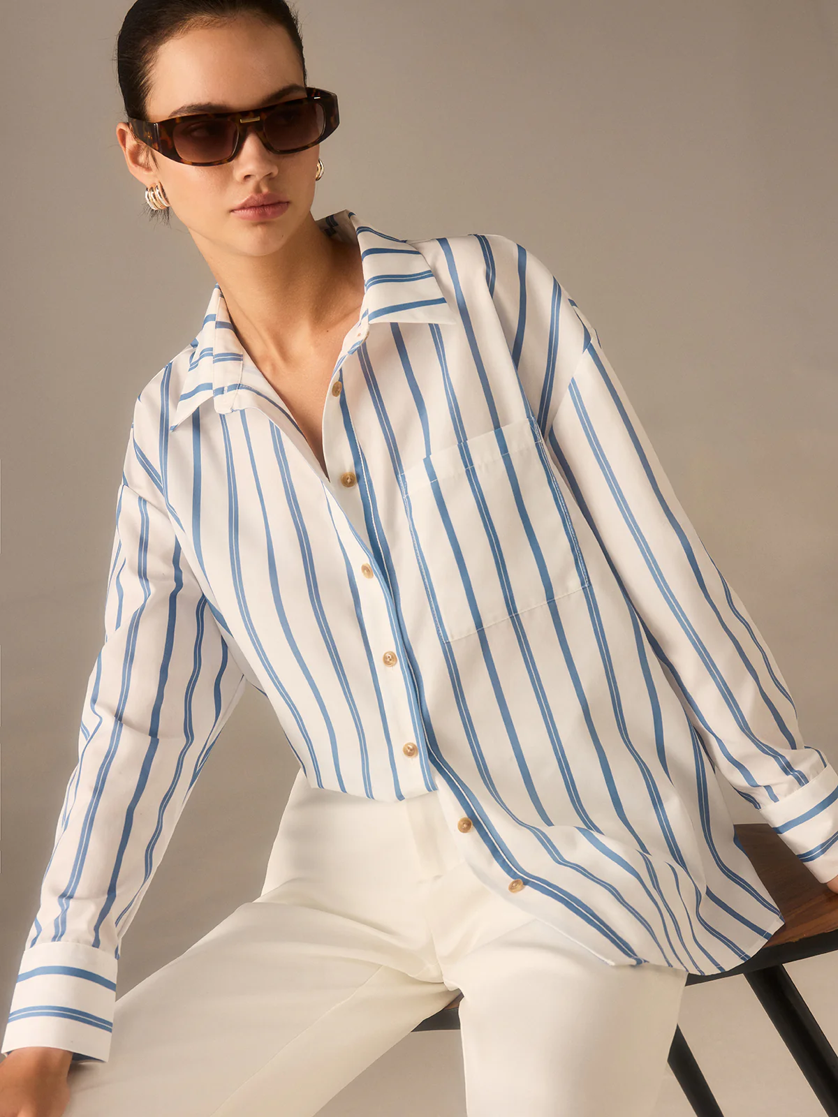 Oversized Striped Button Shirt - Takermore