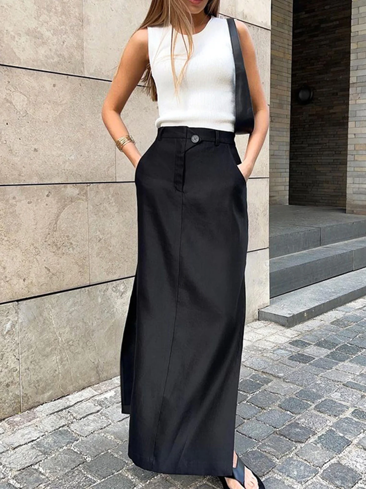 Basic Buttoned Maxi Skirt - Takermore