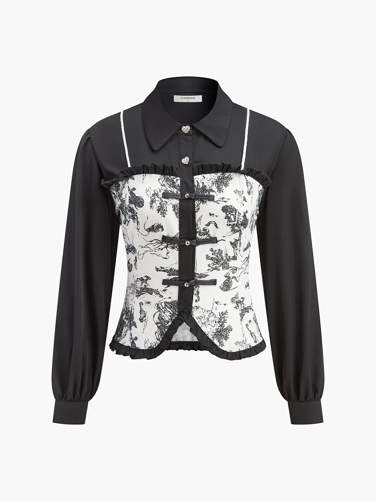 Retro Printed Slim Polo Blouse - Takermore